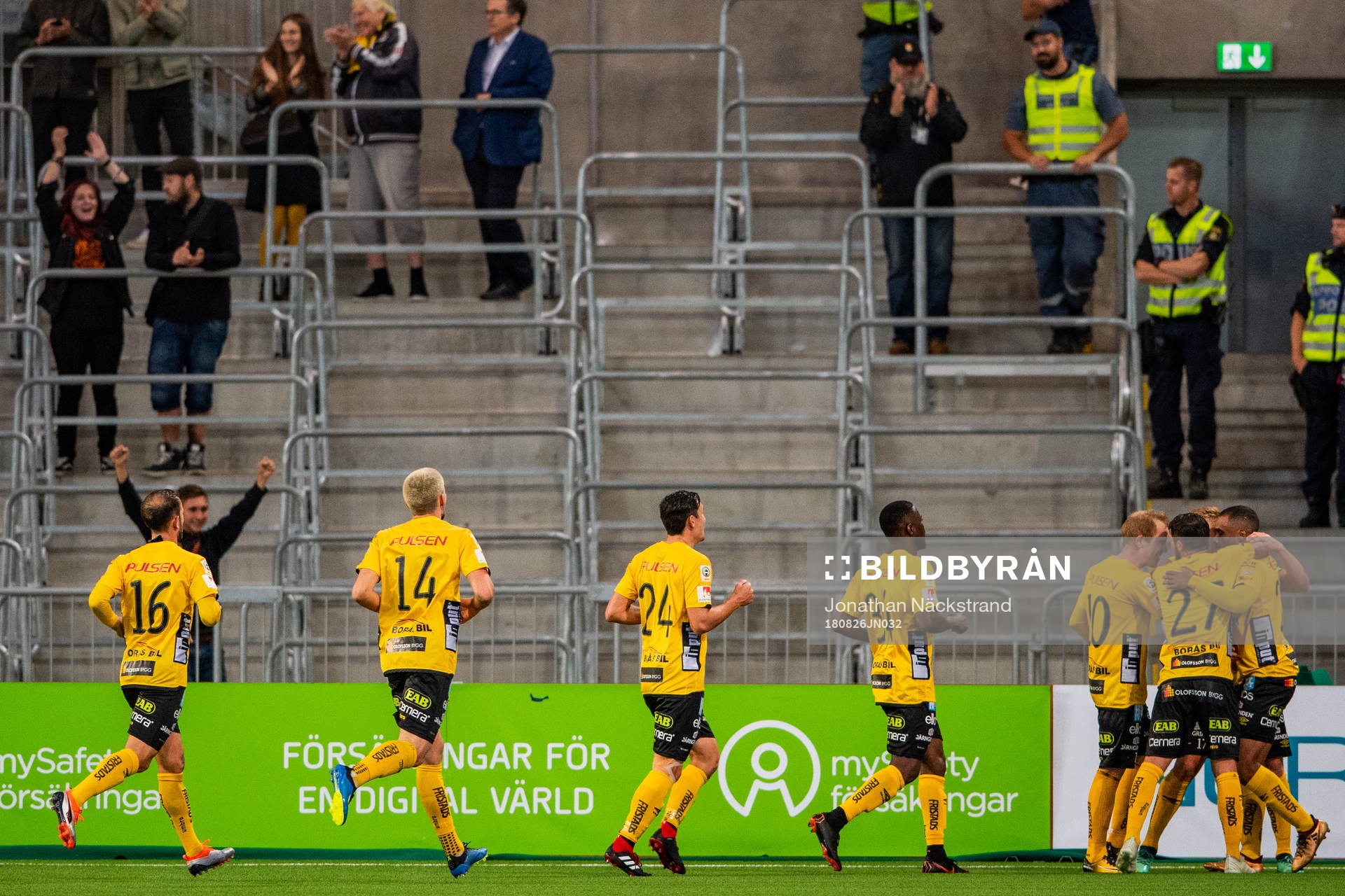 Elfsborg jublar efter 2-0 under fotbollsmatchen i Allsvenskan mellan Djurgården och Elfsborg den 26 augusti 2018 i Stockholm.