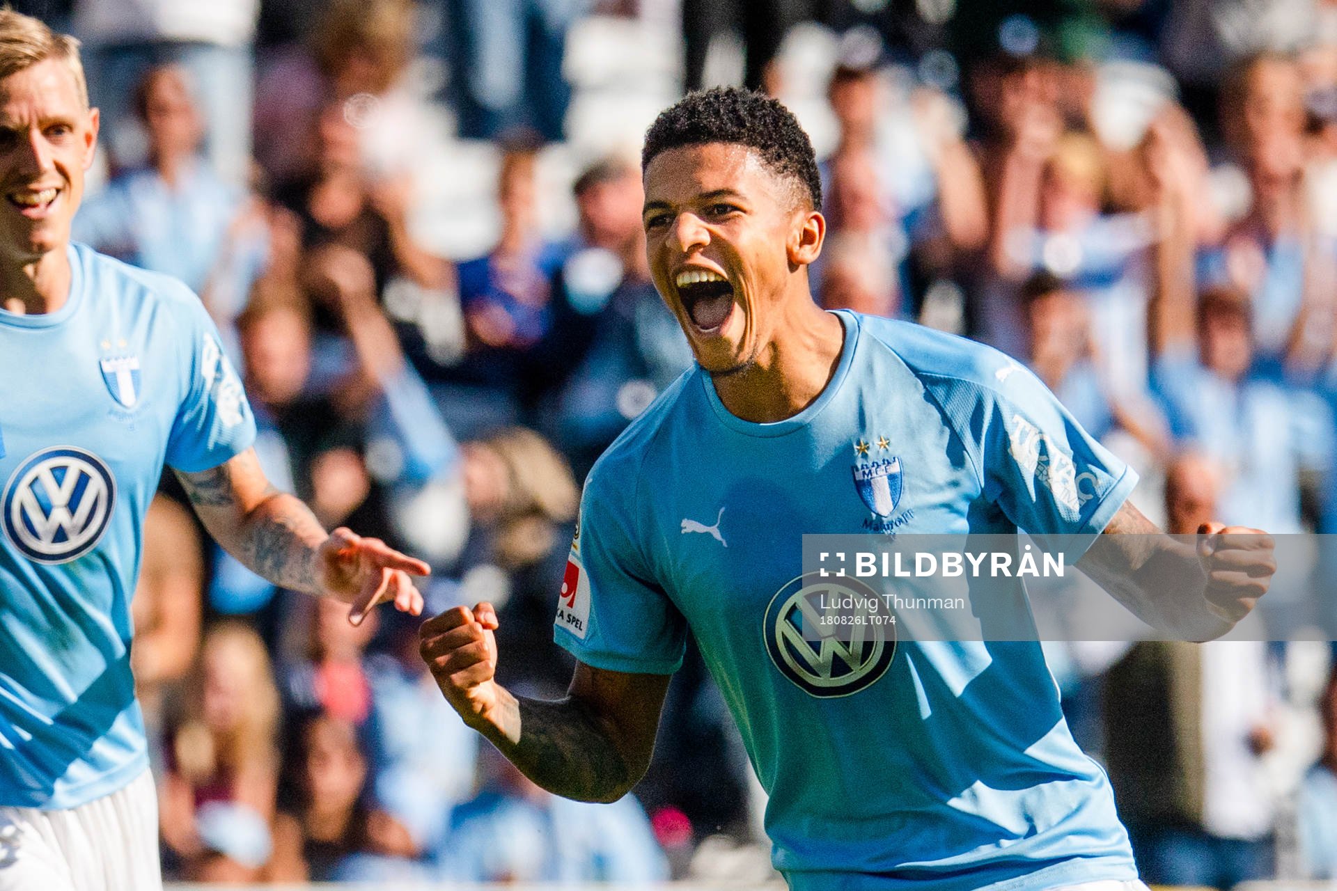 Malmö FFs  Romain Gall jublar efter 2-0  under fotbollsmatchen i Allsvenskan mellan Malmö FF och Sirus den 26 augusti 2018 i Malmö.