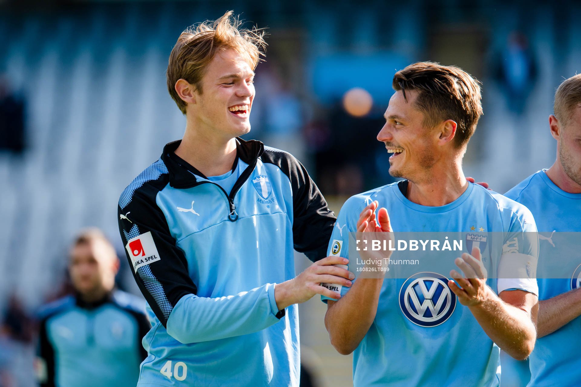 Malmö FFs Hugo Andersson och Markus Rosenberg jublar efter fotbollsmatchen i Allsvenskan mellan Malmö FF och Sirus den 26 augusti 2018 i Malmö.