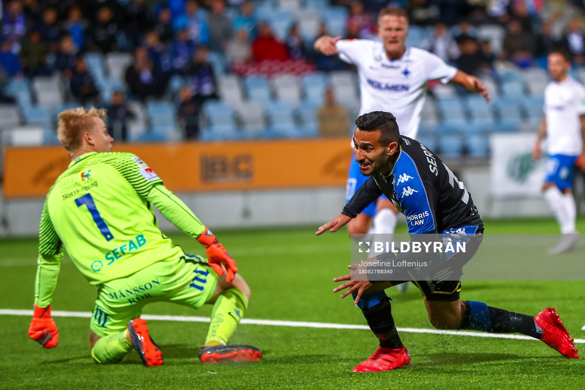 IFK Göteborgs Sargon Abraham gör 0-1 under fotbollsmatchen i Allsvenskan mellan Norrköping och IFK Göteborg den 27 augusti 2018 i Norrköping.