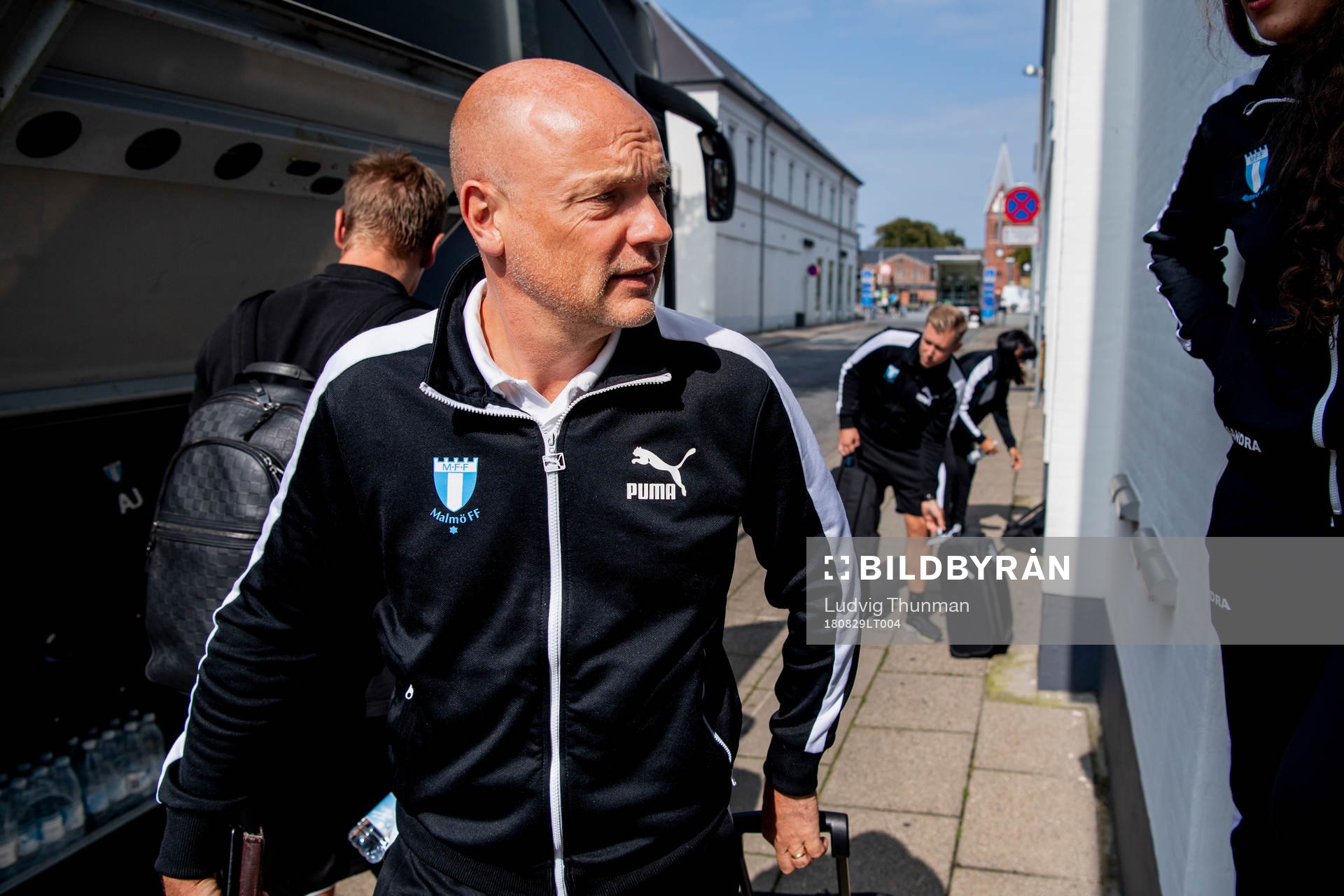 Head coach Uwe Rösler of Malmö FF arrive at their hotel