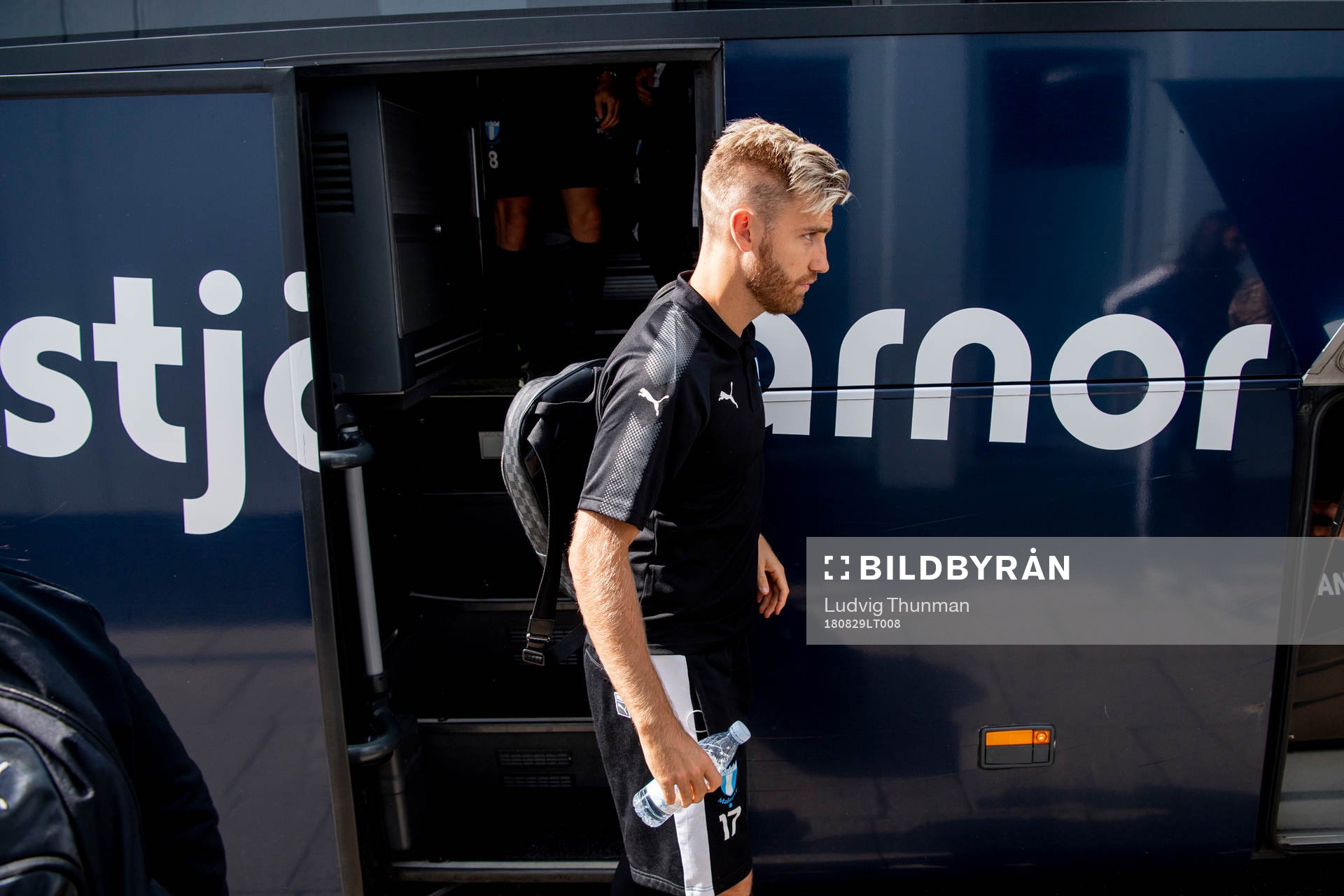 Rasmus Bengtsson of Malmö FF arrive at their hotel