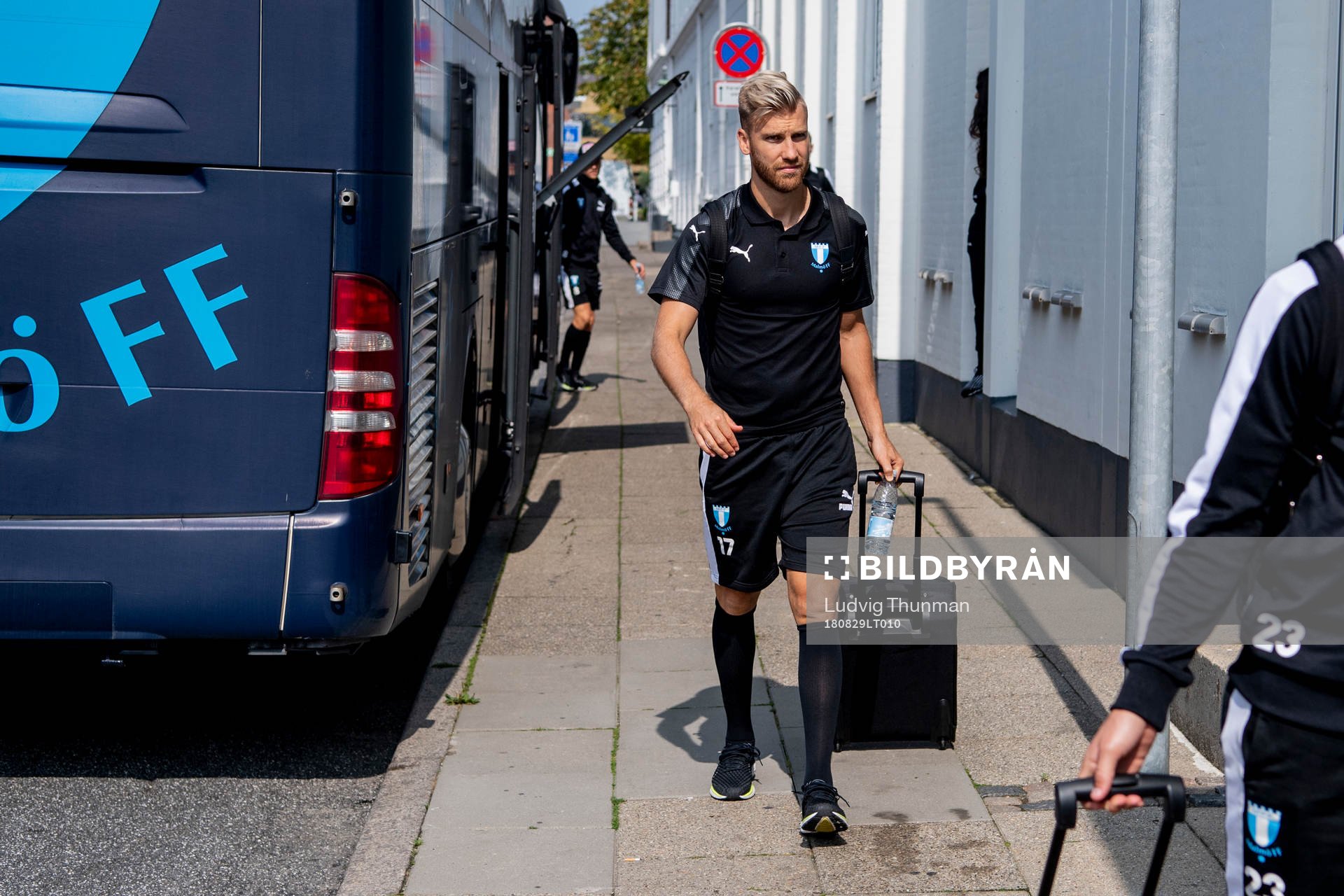 Rasmus Bengtsson of Malmö FF arrive at their hotel