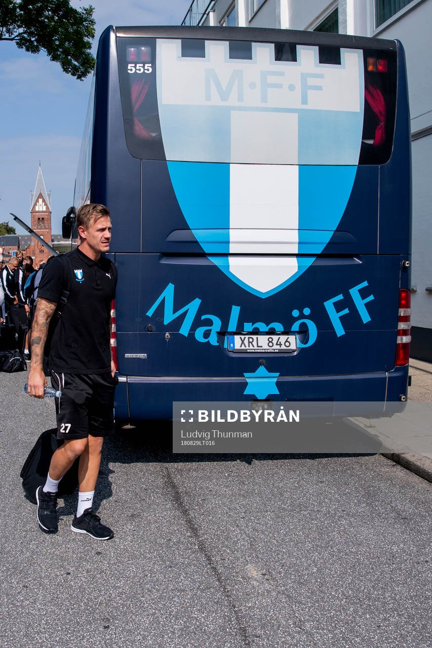 Goalkeeper Johan Dahlin of Malmö FF arrive at their hotel