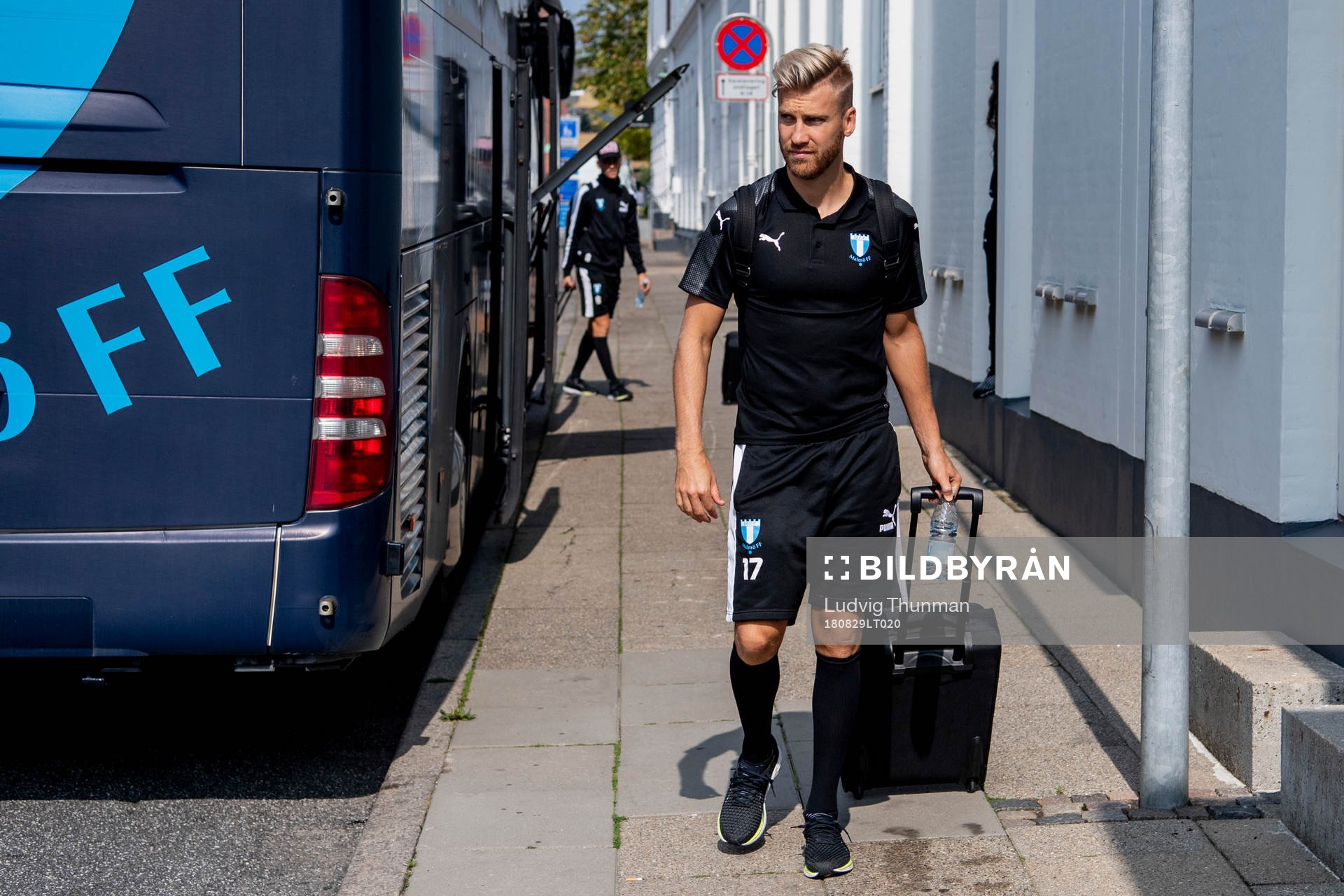 Rasmus Bengtsson of Malmö FF arrive at their hotel