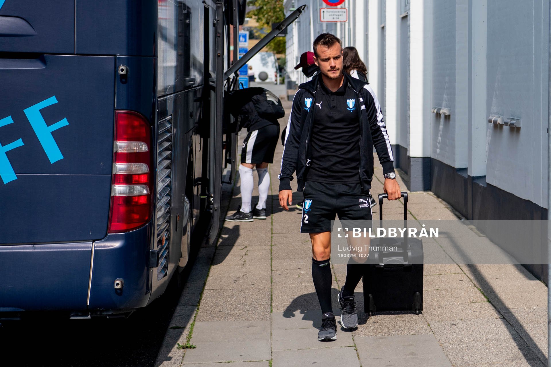Eric Larsson of Malmö FF arrive at their hotel