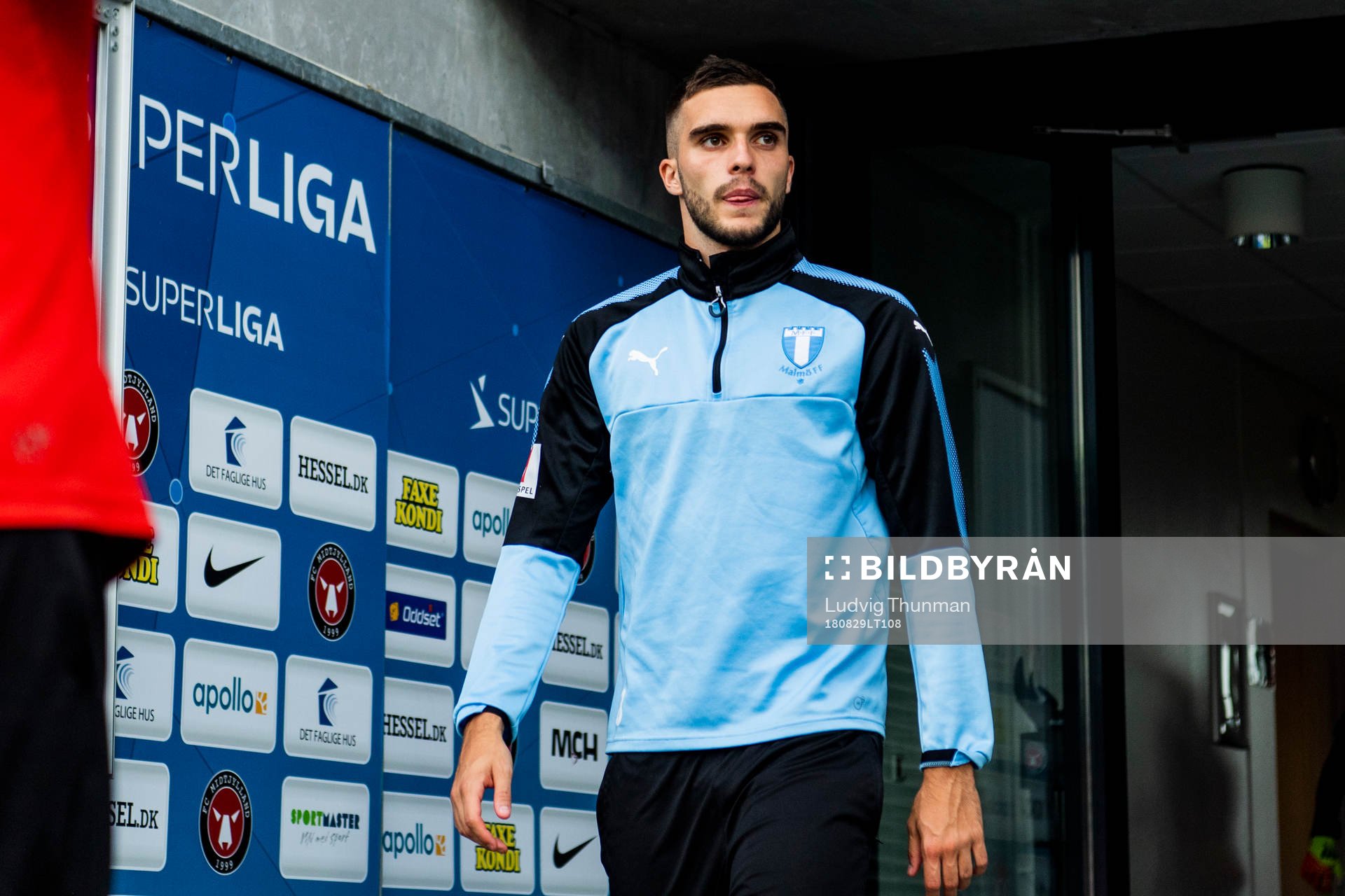 Egzon Binaku of Malmö FF during a press conference and practice ahead of the Europa League qualifying match between Midtjylland and Malmö FF on August 29, 2018 in Herning.
