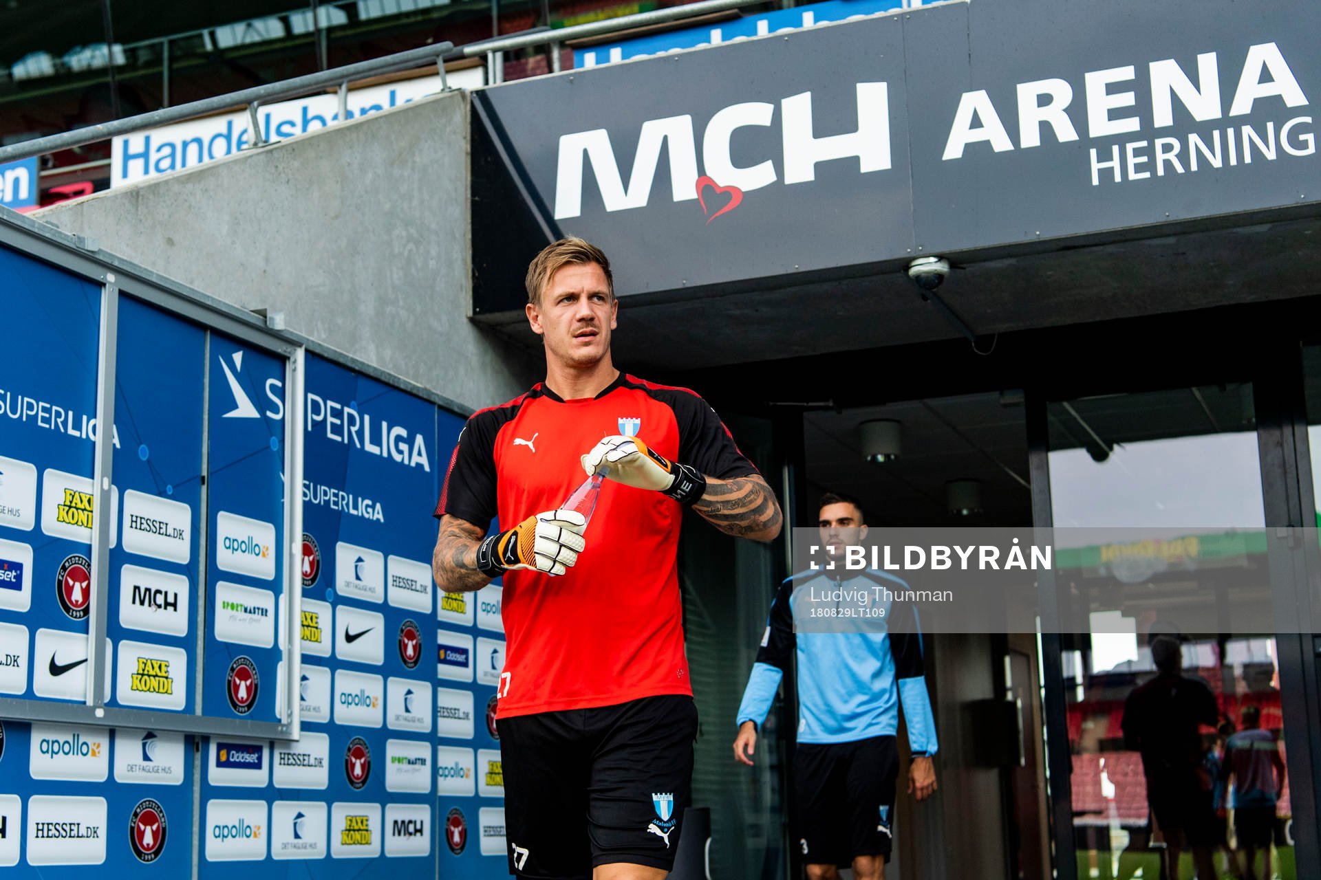 Goalkeeper Johan Dahlin and Egzon Binaku of Malmö FF