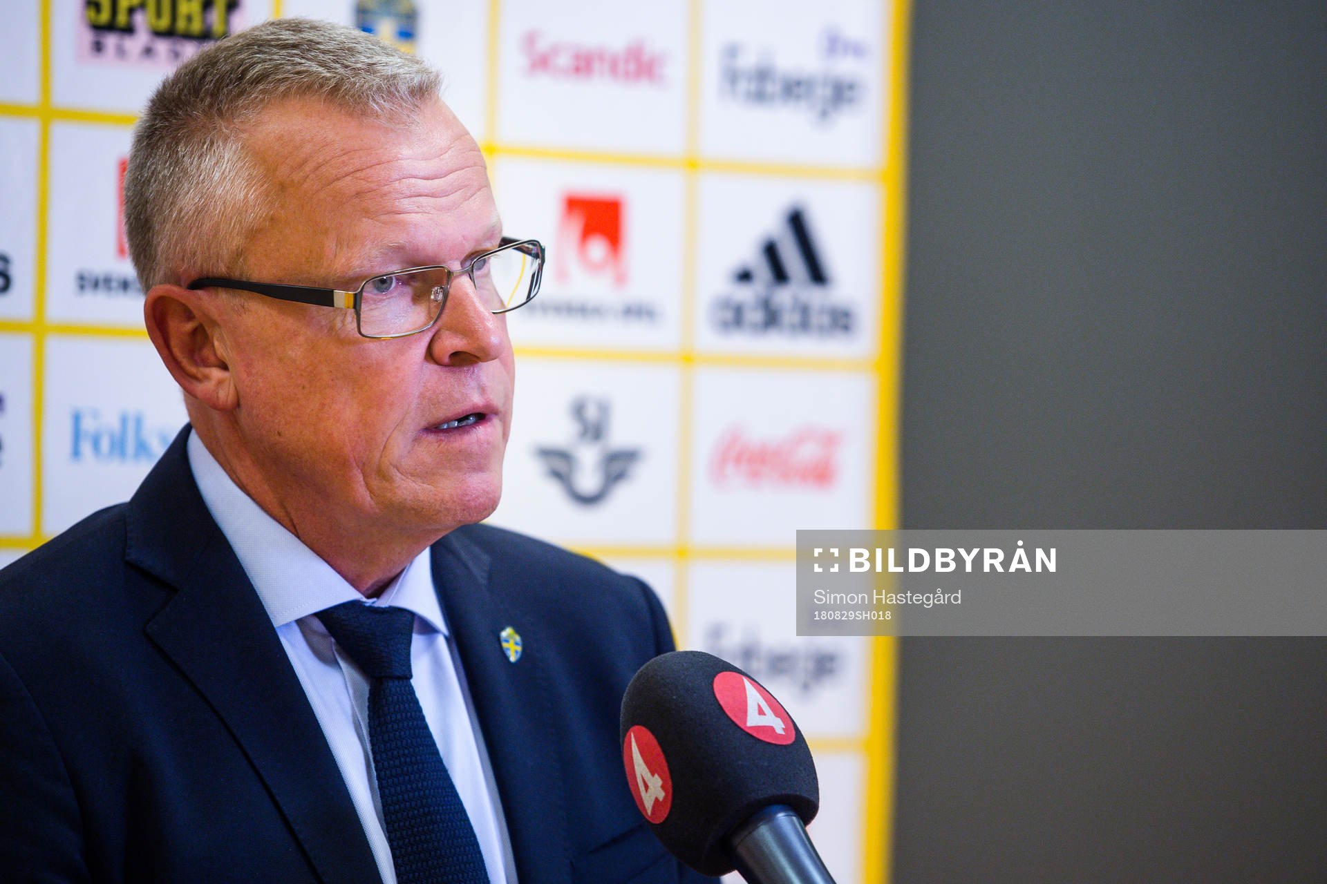 Sveriges förbundskapten Janne Andersson under en presskonferens anordnad av svenska fotbollsförbundet den 29 augusti 2018 i Stockholm.