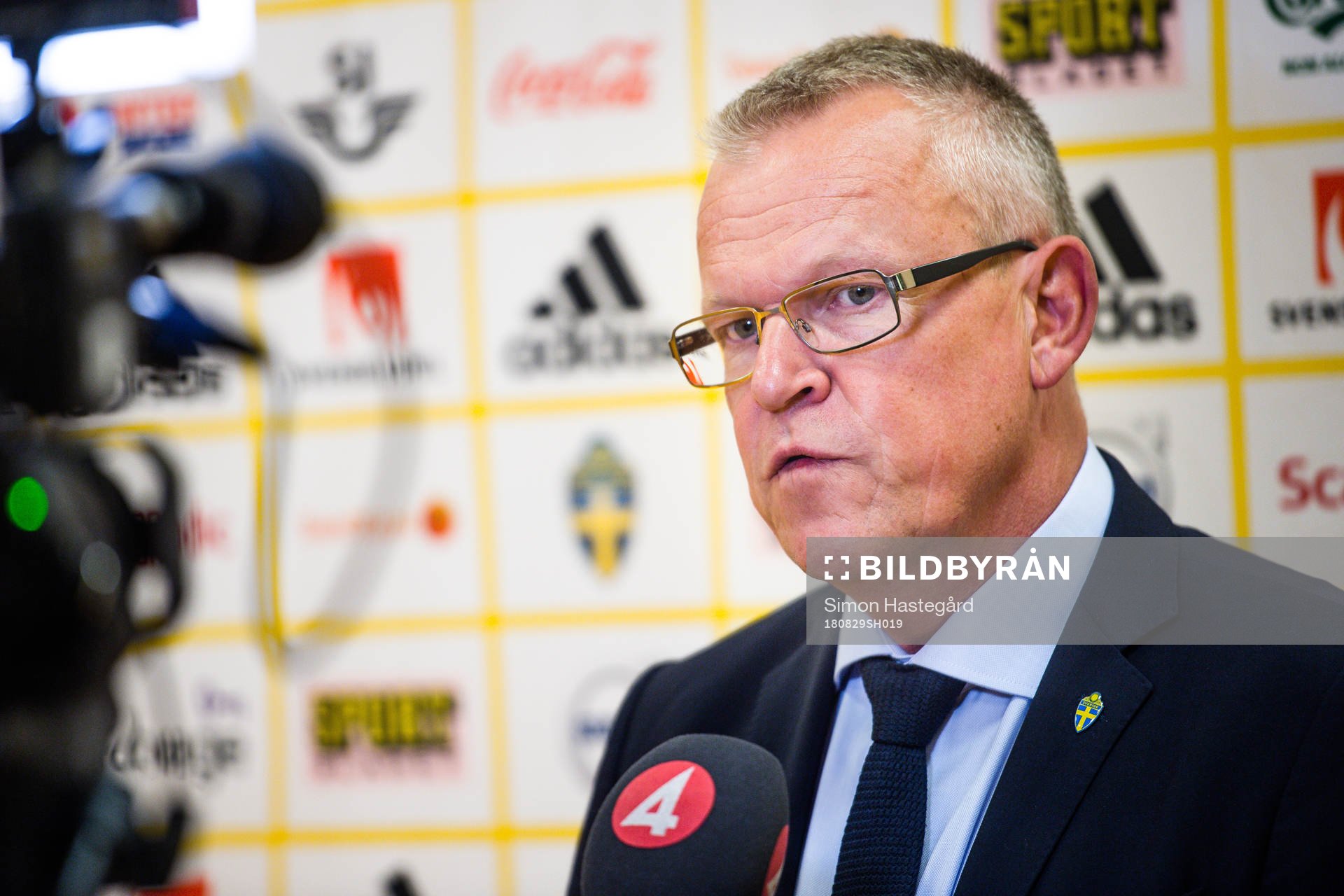 Sveriges förbundskapten Janne Andersson under en presskonferens anordnad av svenska fotbollsförbundet den 29 augusti 2018 i Stockholm.