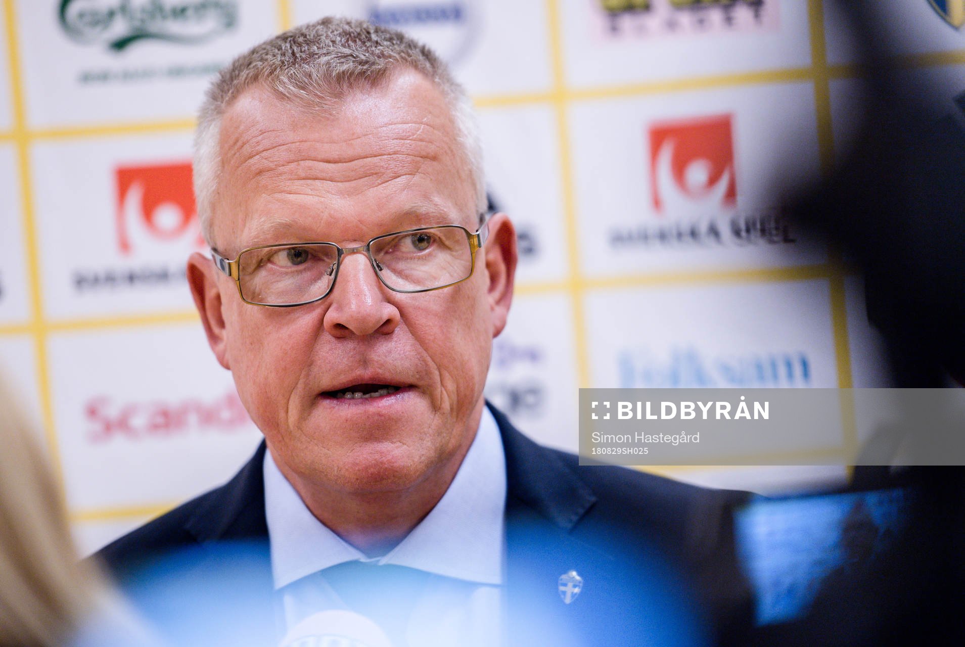Sveriges förbundskapten Janne Andersson under en presskonferens anordnad av svenska fotbollsförbundet den 29 augusti 2018 i Stockholm.