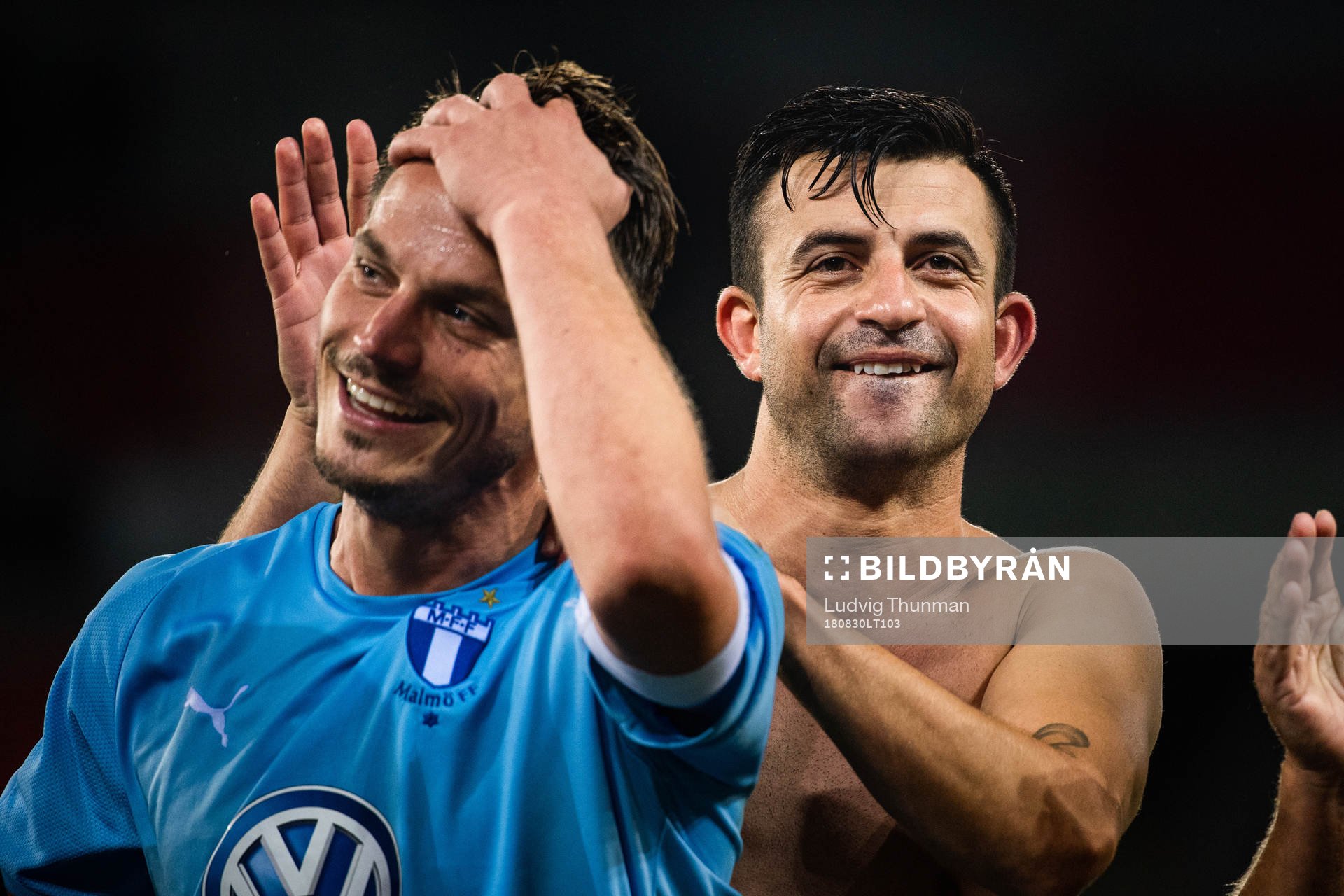 Markus Rosenberg and Behrang Safari of Malmö FF celebrates
