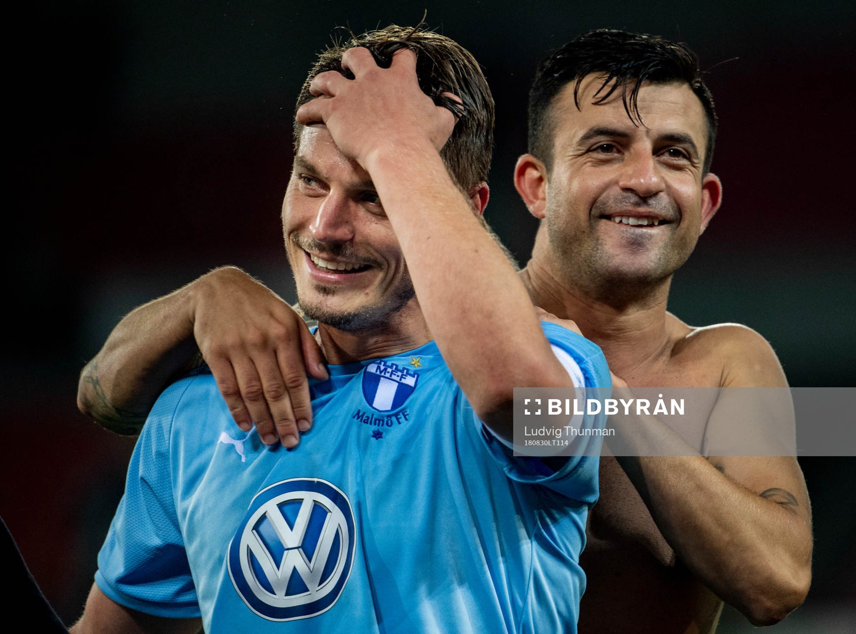 Markus Rosenberg and Behrang Safari of Malmö FF celebrate