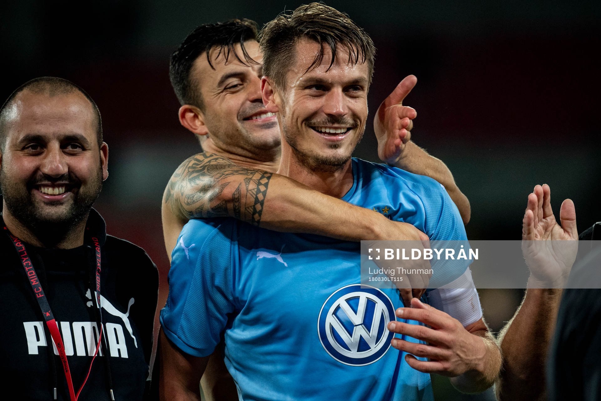 Markus Rosenberg and Behrang Safari of Malmö FF celebrate