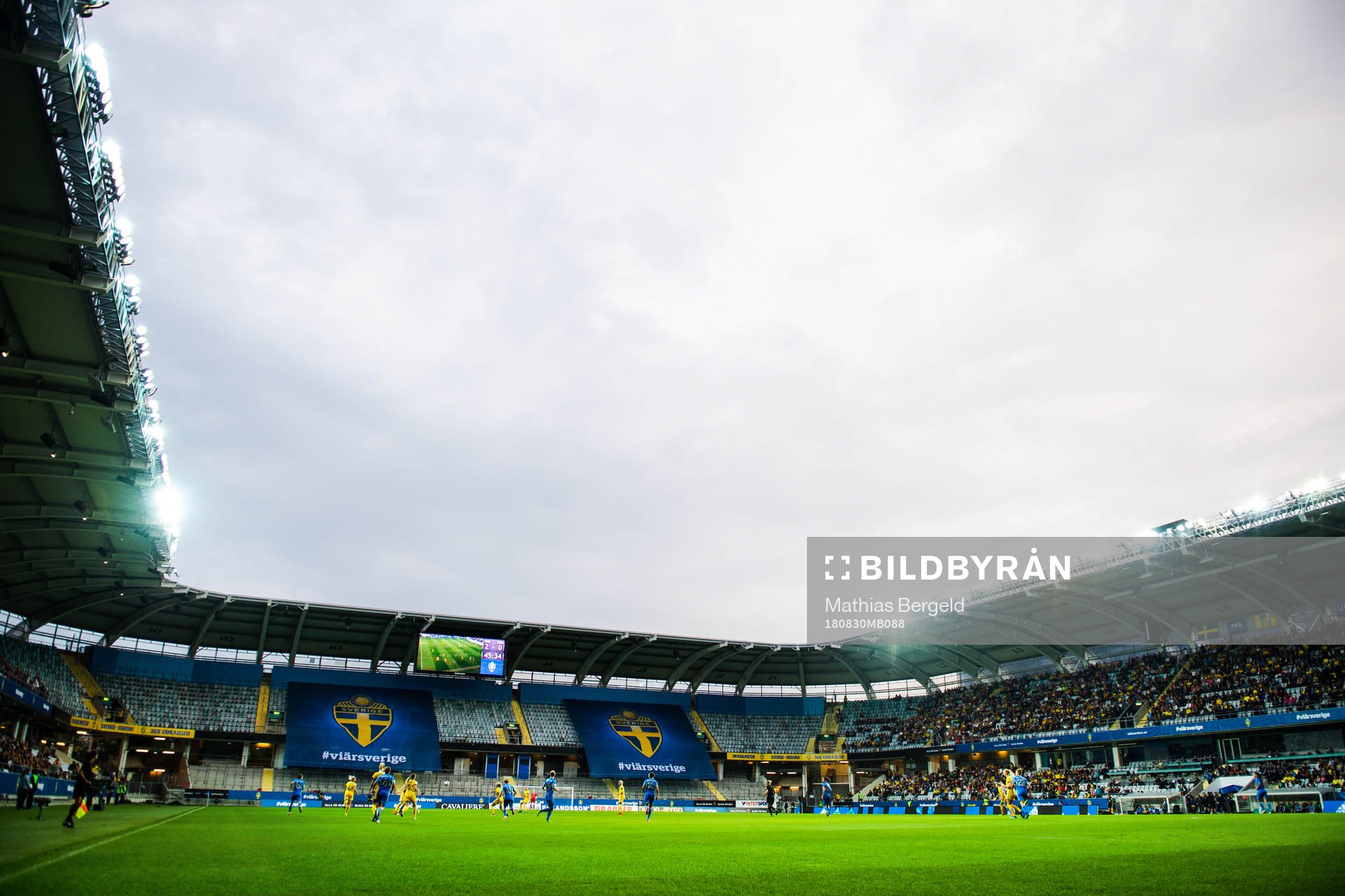 Generell vy över Gamla Ullevi vid pågående spel under VM-kvalmatchen i fotboll mellan Sverige och Ukraina den 30 augusti 2018 i Göteborg.