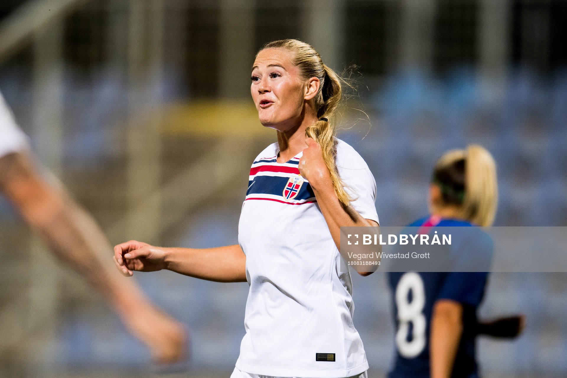 Lisa-Marie Karlseng Utland of Norway celebrates after scoring the 0-1 goal during the FIFA Women's World Cup Qualifier match between Slovakia and Norway on August 31, 2018 in Senec.