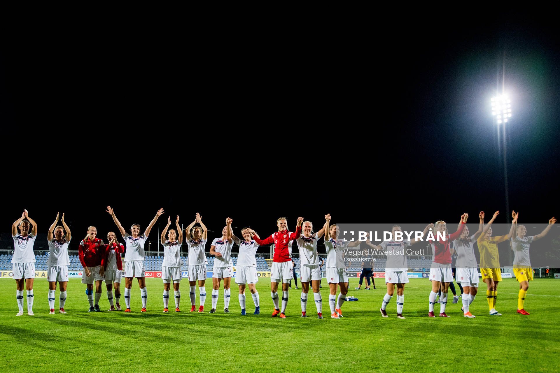 Players of Norway celebrate after the FIFA Women's World Cup Qualifier match between Slovakia and Norway on August 31, 2018 in Senec.
