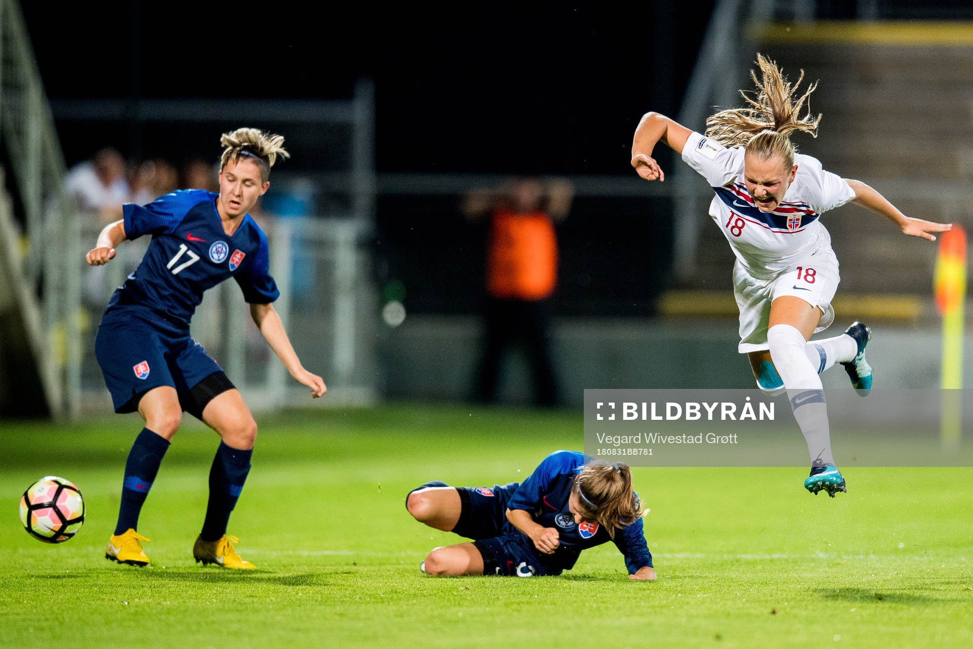 Frida Maanum of Norway is being tackled