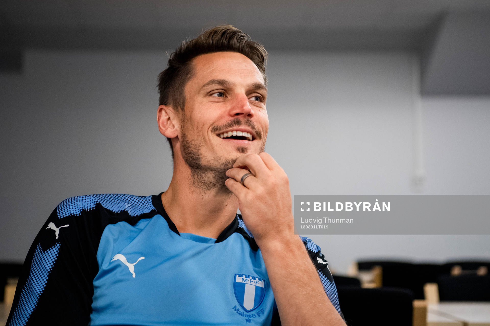 Markus Rosenberg under en pressträff med Malmö FF efter lottningen till Europa League den 31 augusti 2018 i Malmö.