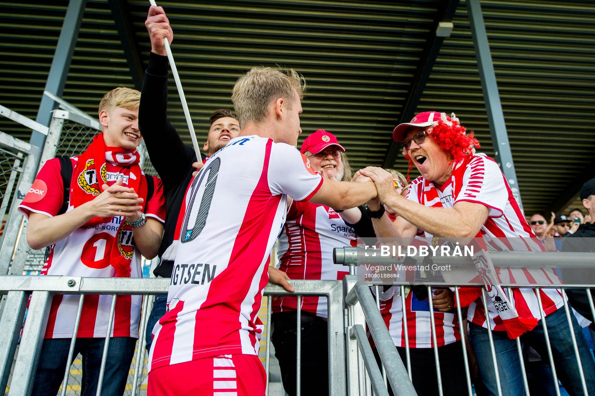 Mikael Nord Ingebrigtsen of Tromsø celebrates with the fans