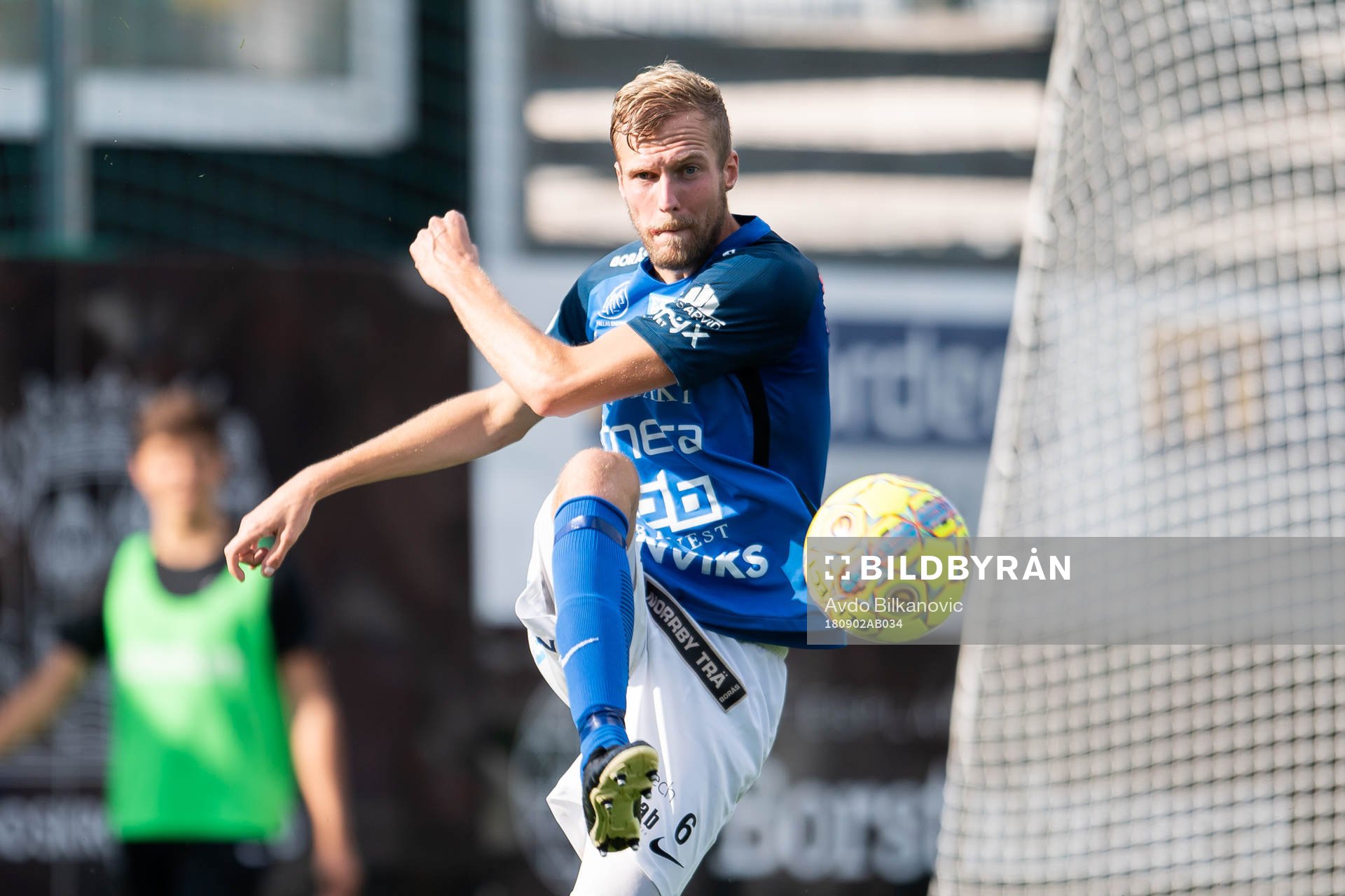 Norrby Marc Axengren under fotbollsmatchen mellan Landskrona och Norrby den 2 september 2018 i Landskona.