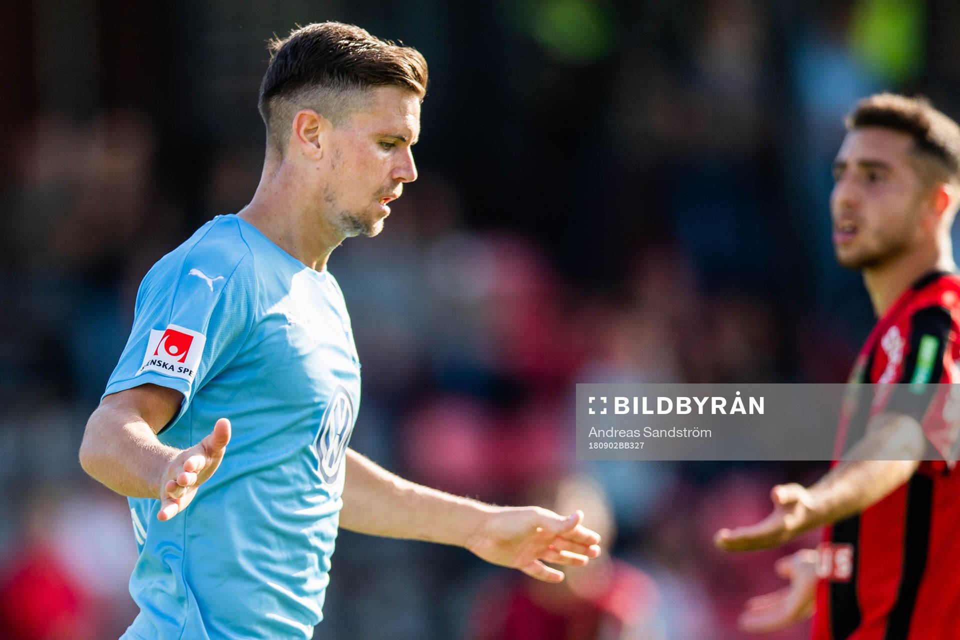 Malmö FFs Marcus Antonsson jublar efter 3-0 under fotbollsmatchen i Allsvenskan mellan Brommapojkarna och Malmö FF den 2 september 2018 i Stockholm.