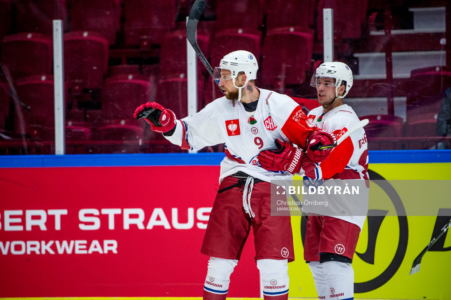 Eduard Grin and Nikita Tarletsky of Yunost Minsk celebrates