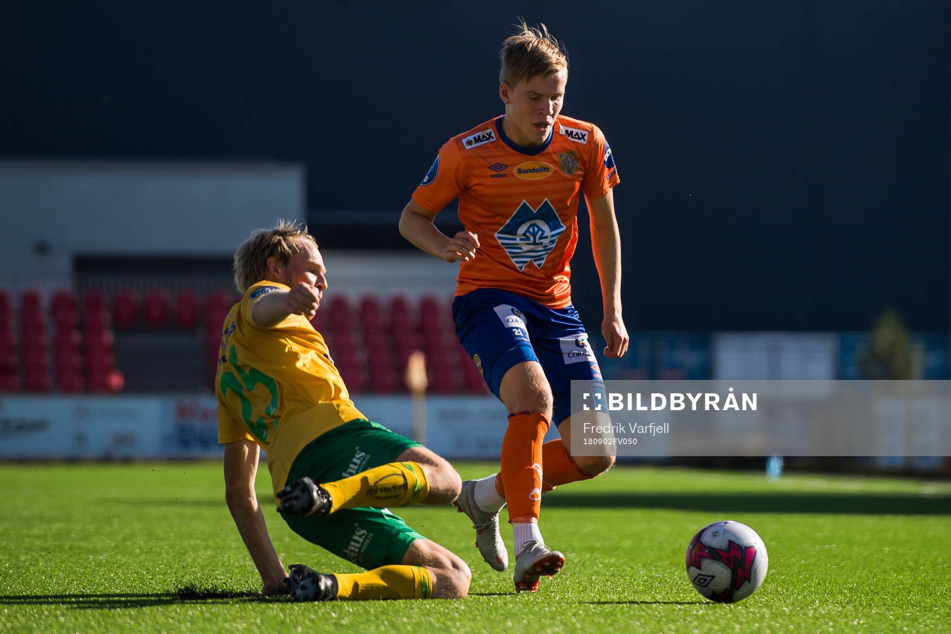 Sverre Martin Torp of Ull/Kisa and Jens Petter Hauge of Aalesund during the OBOS-ligaen match between Ull/Kisa and Aalesund on September 2, 2018 in Jessheim.