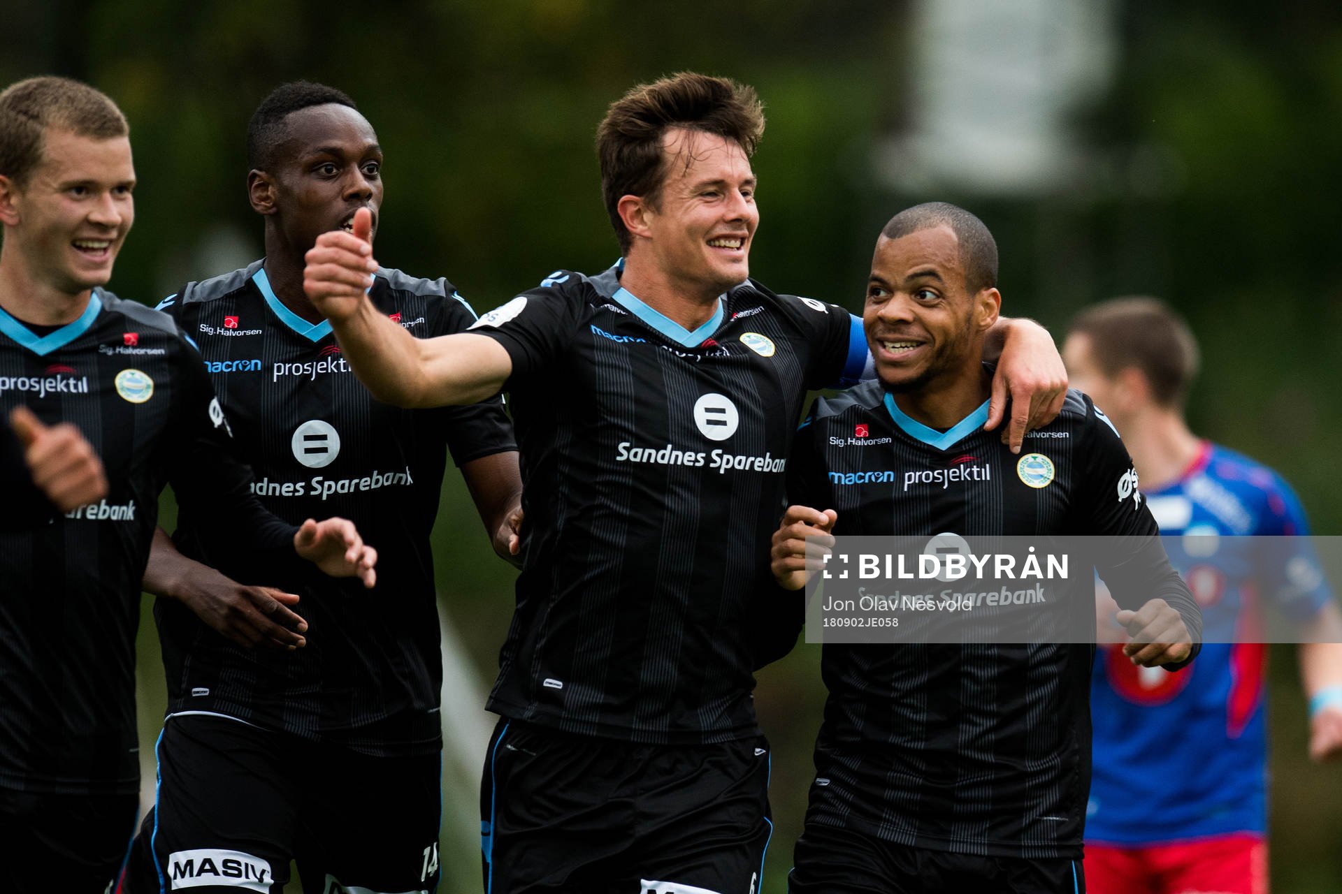 Niels Vorthoren and Erixon Danso of Sandnes Ulf celebrate