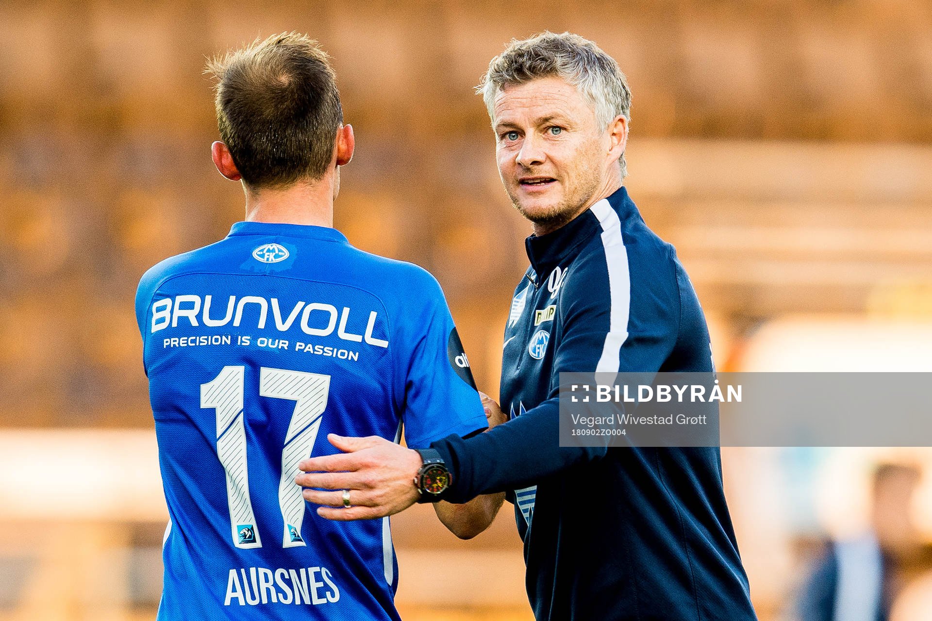 Ole Gunnar Solskjær, manager of Molde, and Fredrik Aursnes