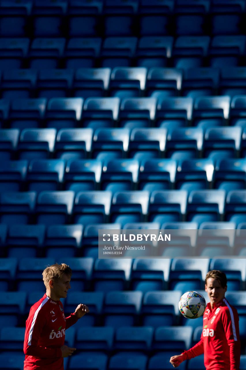 Martin Ødegaard and Stefan Johansen of Norway