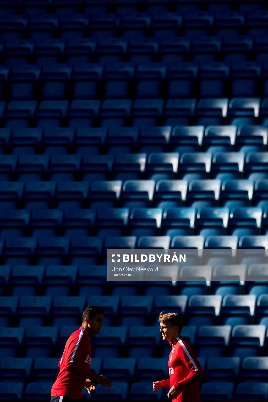Mohamed Elyounoussi and Martin Ødegaard of Norway