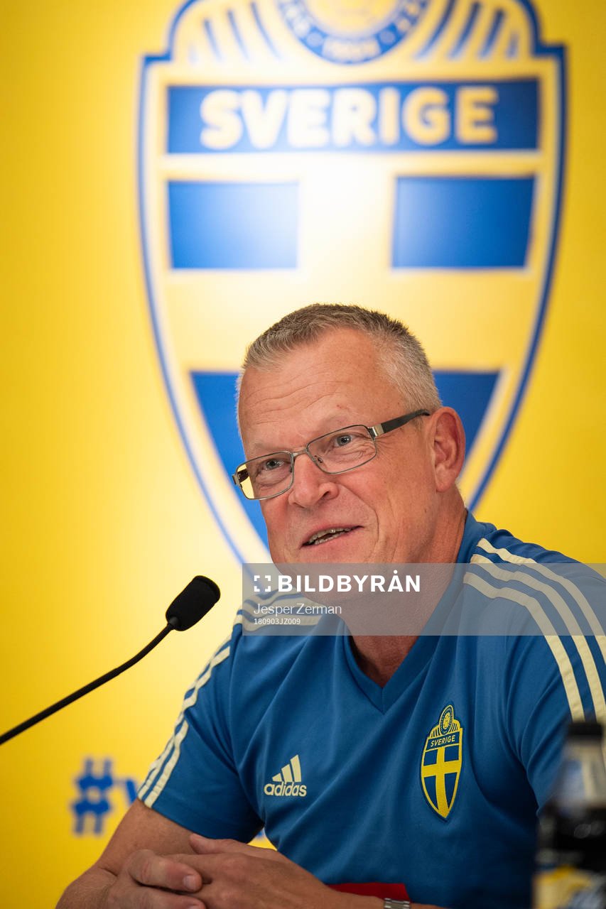 Sveriges förbundskapten Janne Andersson under en presskonferens anordnad av Svenska Fotbollsförbundet den 3 september 2018 i Stockholm.