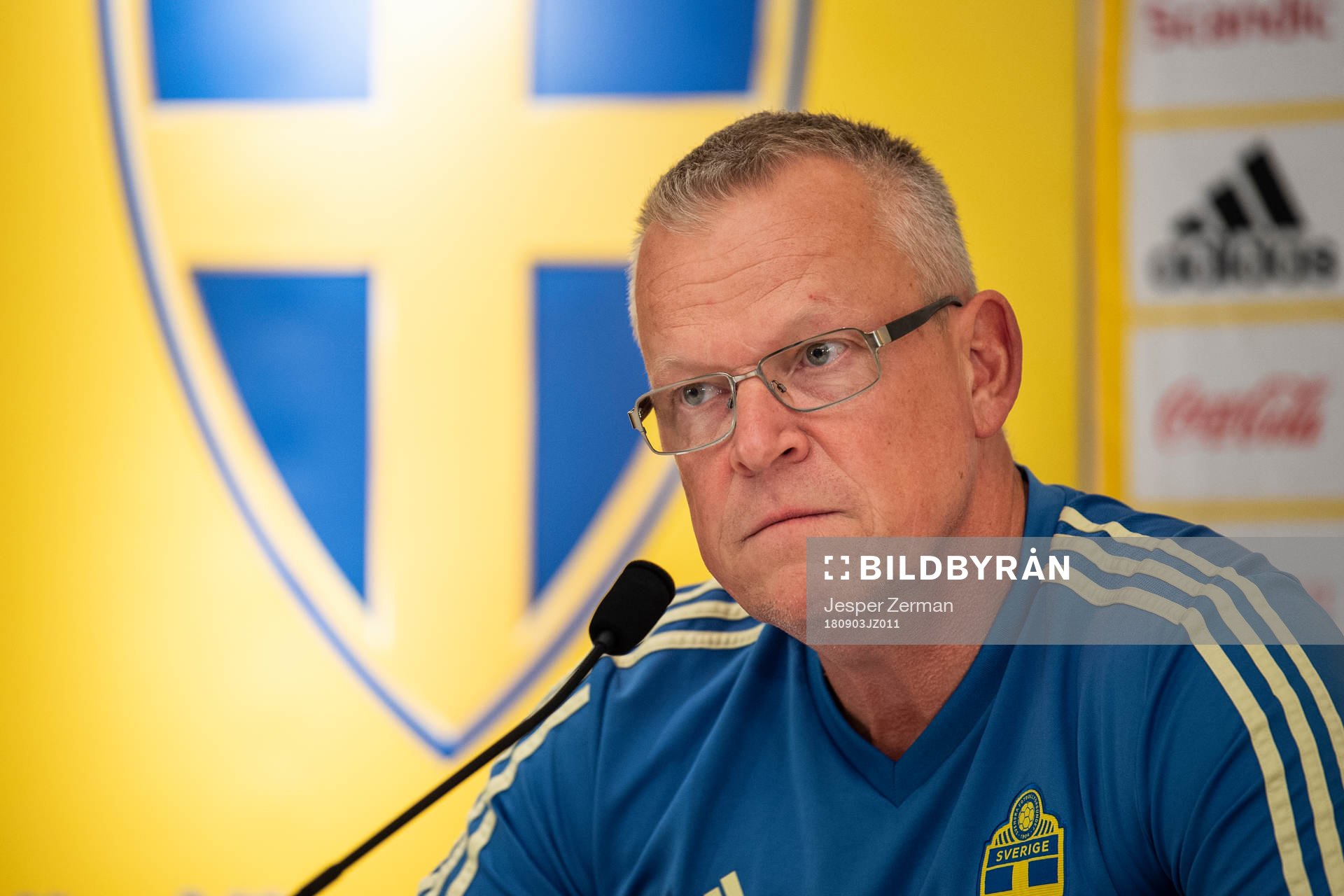 Sveriges förbundskapten Janne Andersson under en presskonferens anordnad av Svenska Fotbollsförbundet den 3 september 2018 i Stockholm.