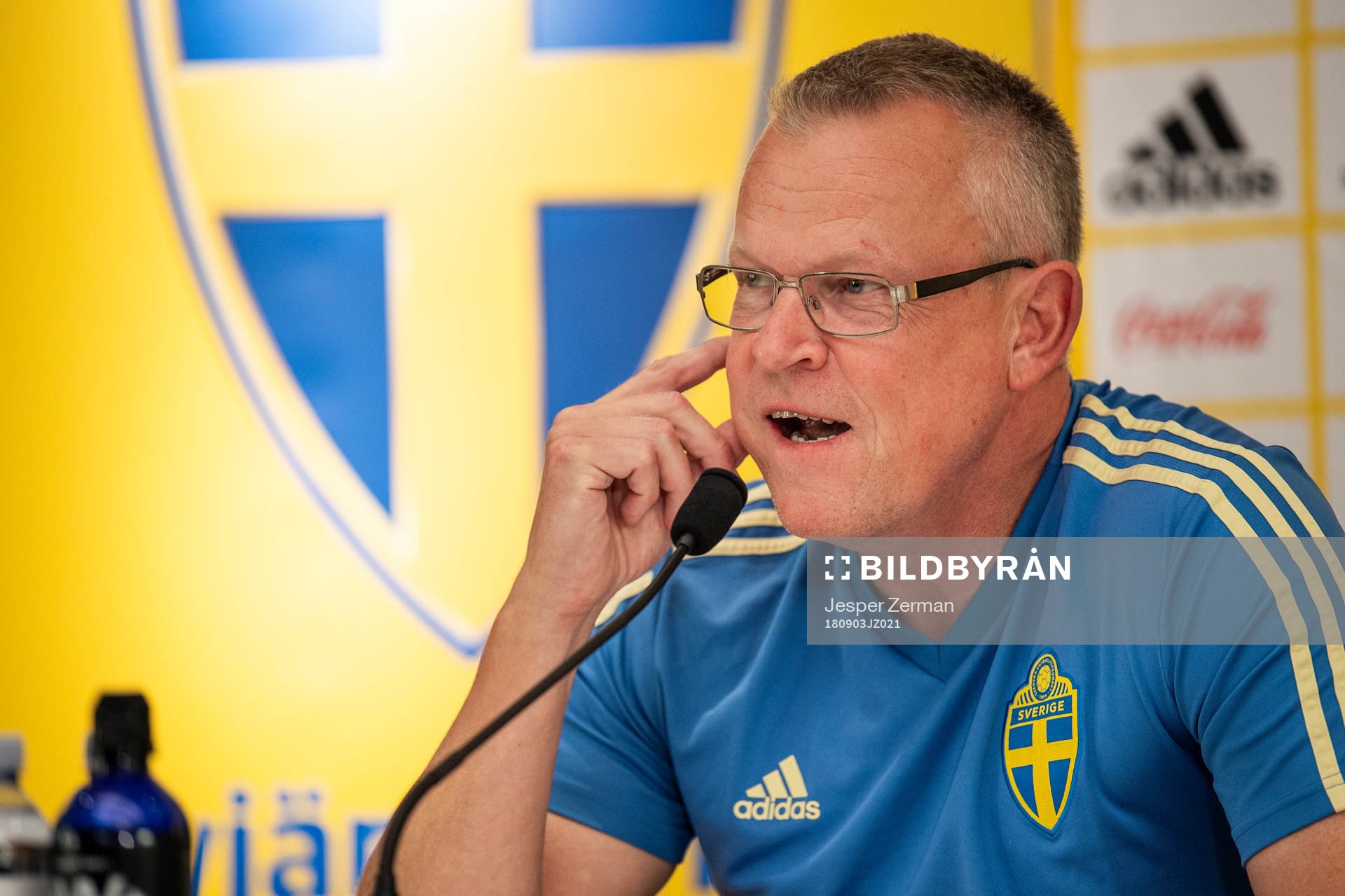 Sveriges förbundskapten Janne Andersson under en presskonferens anordnad av Svenska Fotbollsförbundet den 3 september 2018 i Stockholm.