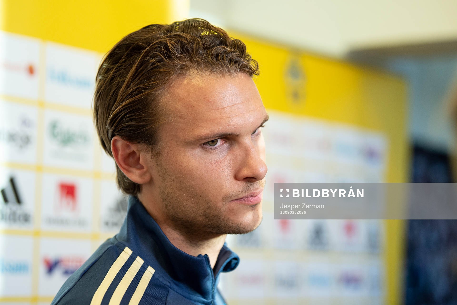 Sveriges Albin Ekdal intervjuas efter Sveriges träning den 3 september 2018 i Stockholm.