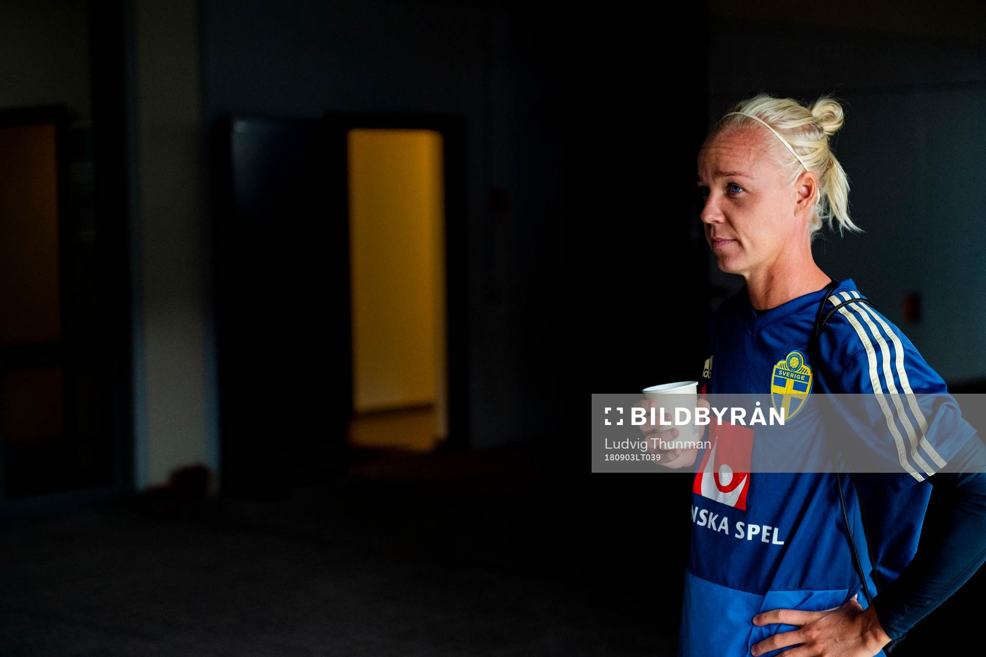 Caroline Seger efter en träning med Sveriges damlandslag i fotboll inför VM-kval matchen mot Danmark den 3 augusti 2018 i Viborg.
