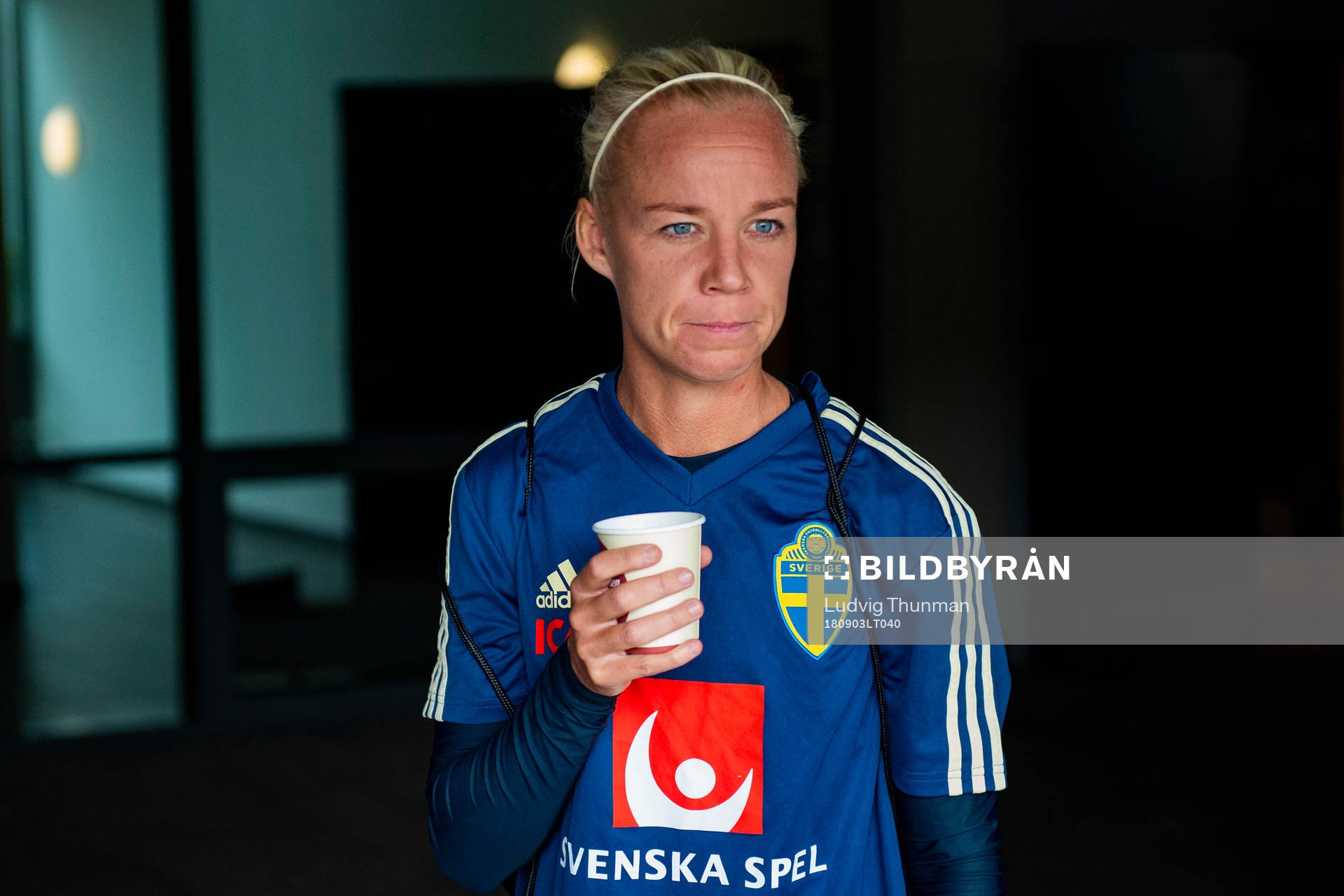 Caroline Seger efter en träning med Sveriges damlandslag i fotboll inför VM-kval matchen mot Danmark den 3 augusti 2018 i Viborg.