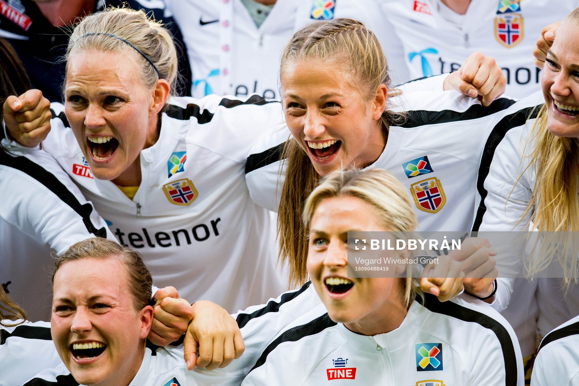 Goalkeepers Ingrid Hjelmseth and Cecilie Fiskerstrand of Norway celebrate after the FIFA Women's World Cup Qualifier match between Norway and Netherlands on September 4, 2018 in Oslo.