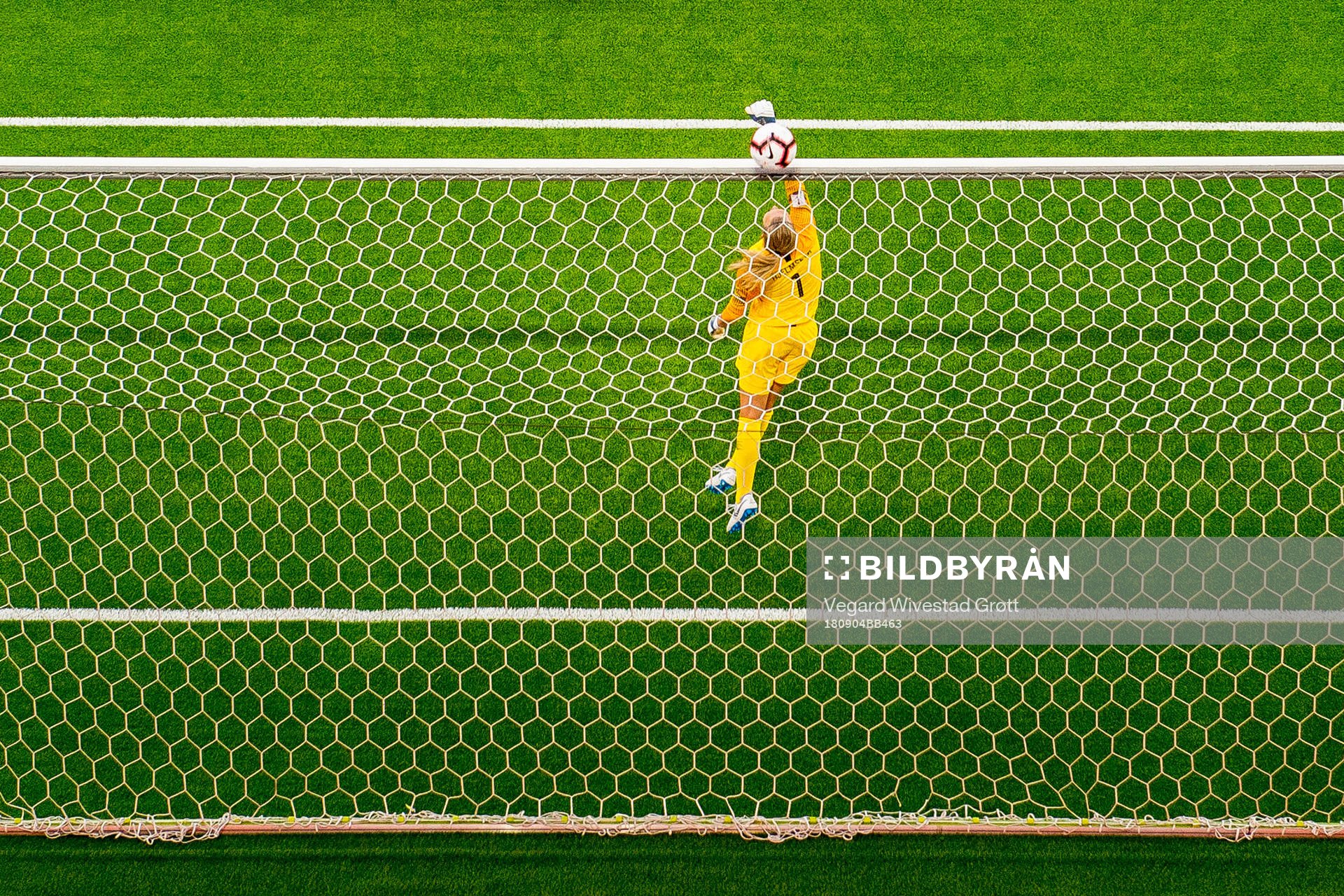 Goalkeeper Ingrid Hjelmseth of Norway with a save