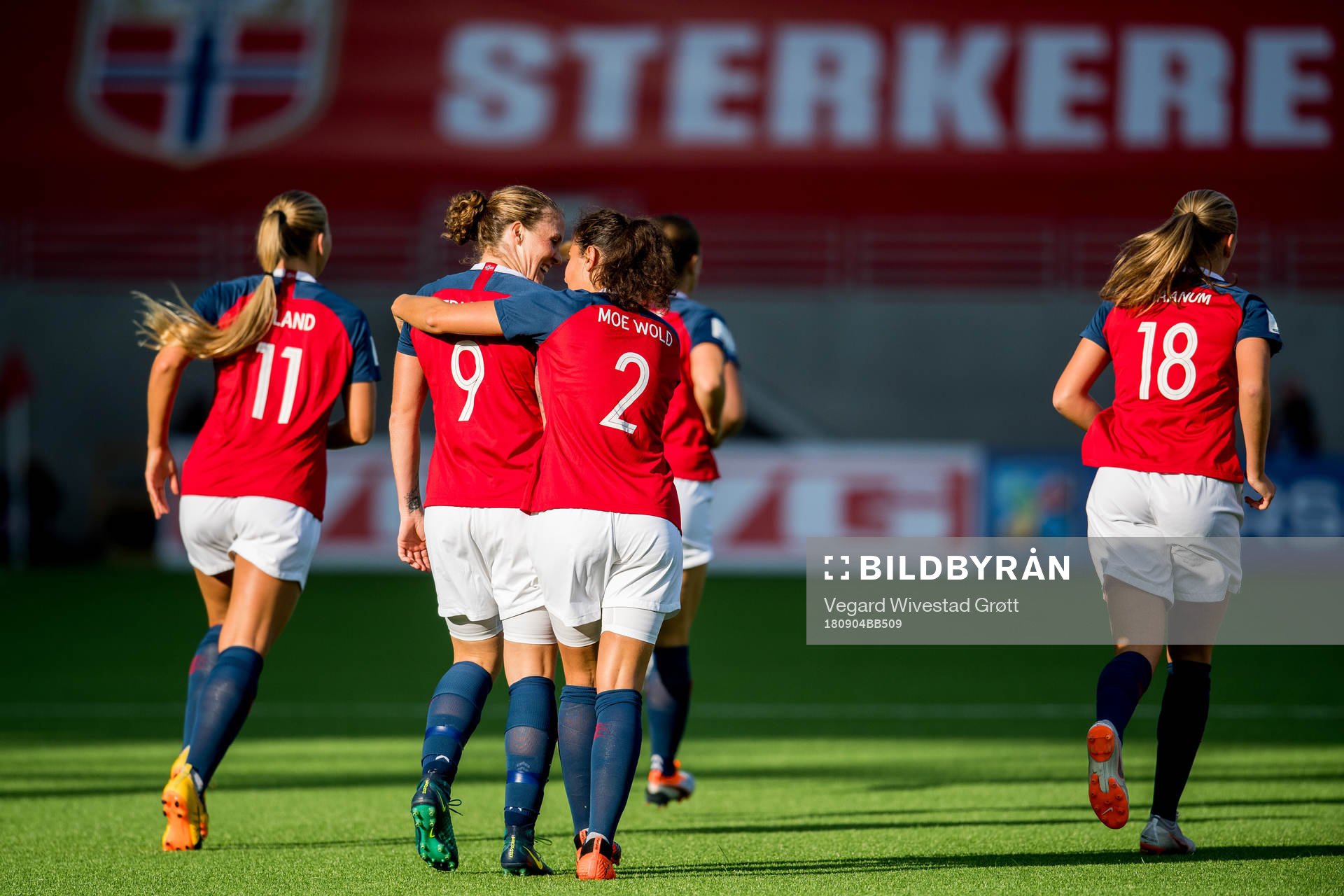 Isabell Herlovsen of Norway celebrates with teammate Ingrid