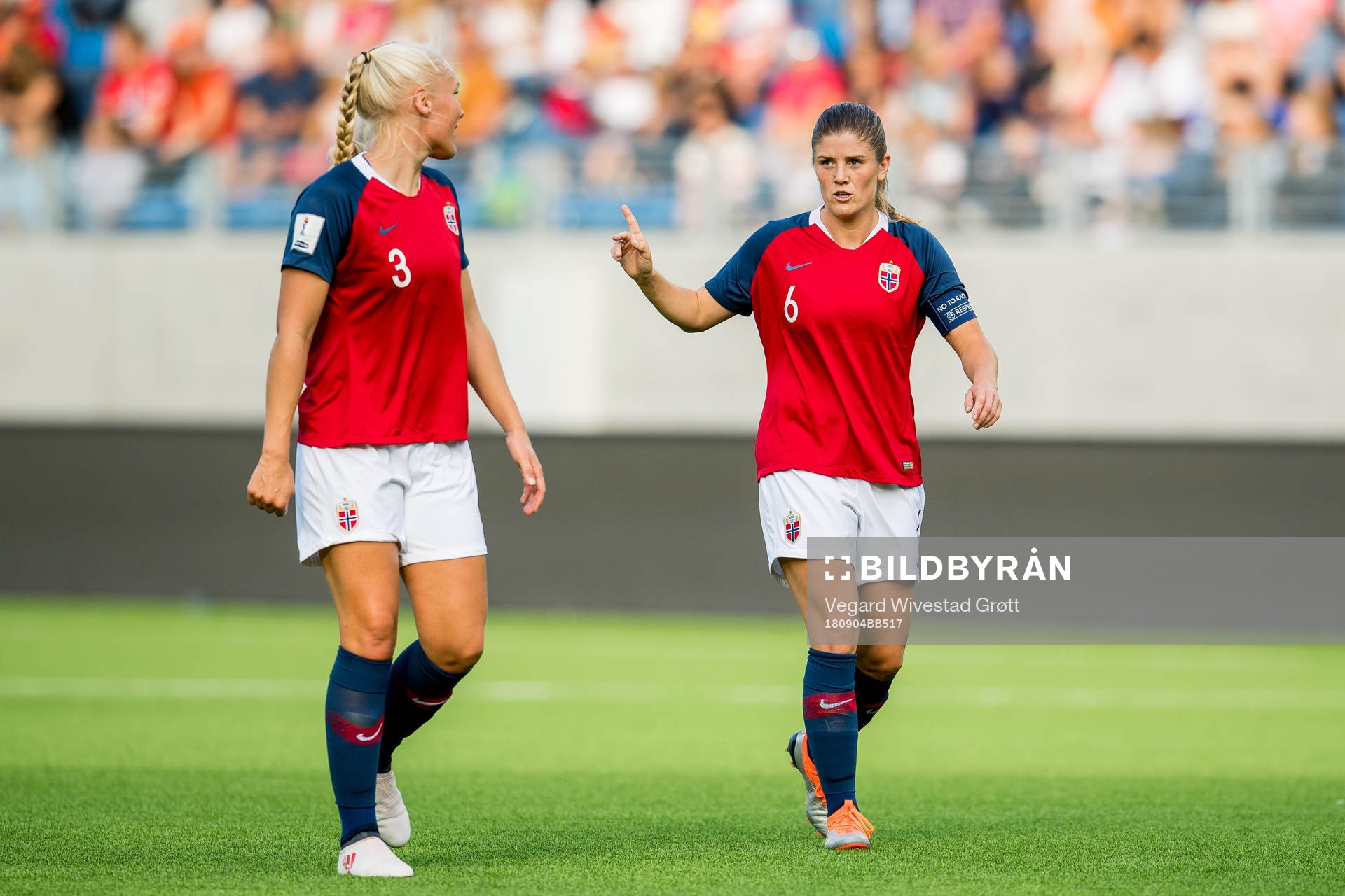 Maria Thorisdottir and Maren Mjelde of Norway