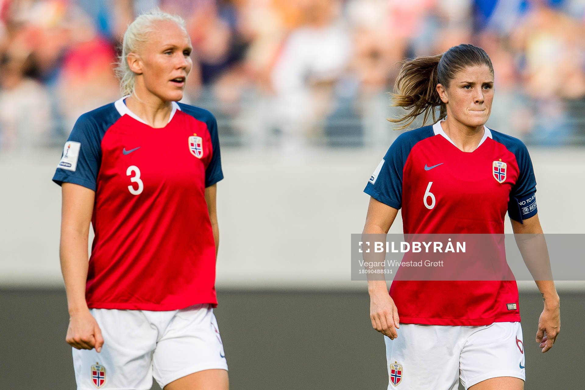Maria Thorisdottir and Maren Mjelde of Norway