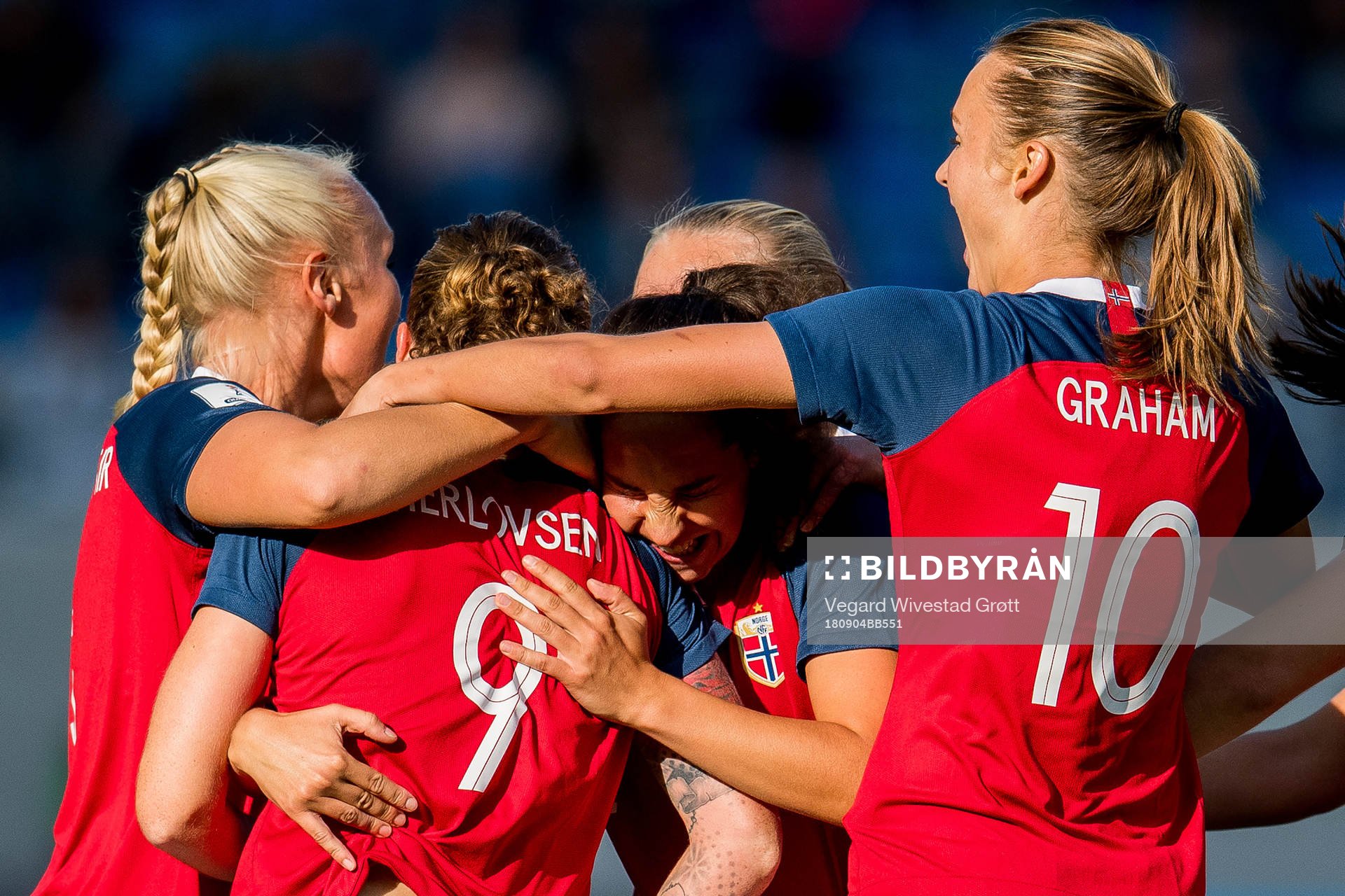 Isabell Herlovsen of Norway celebrates with teammate Ingrid