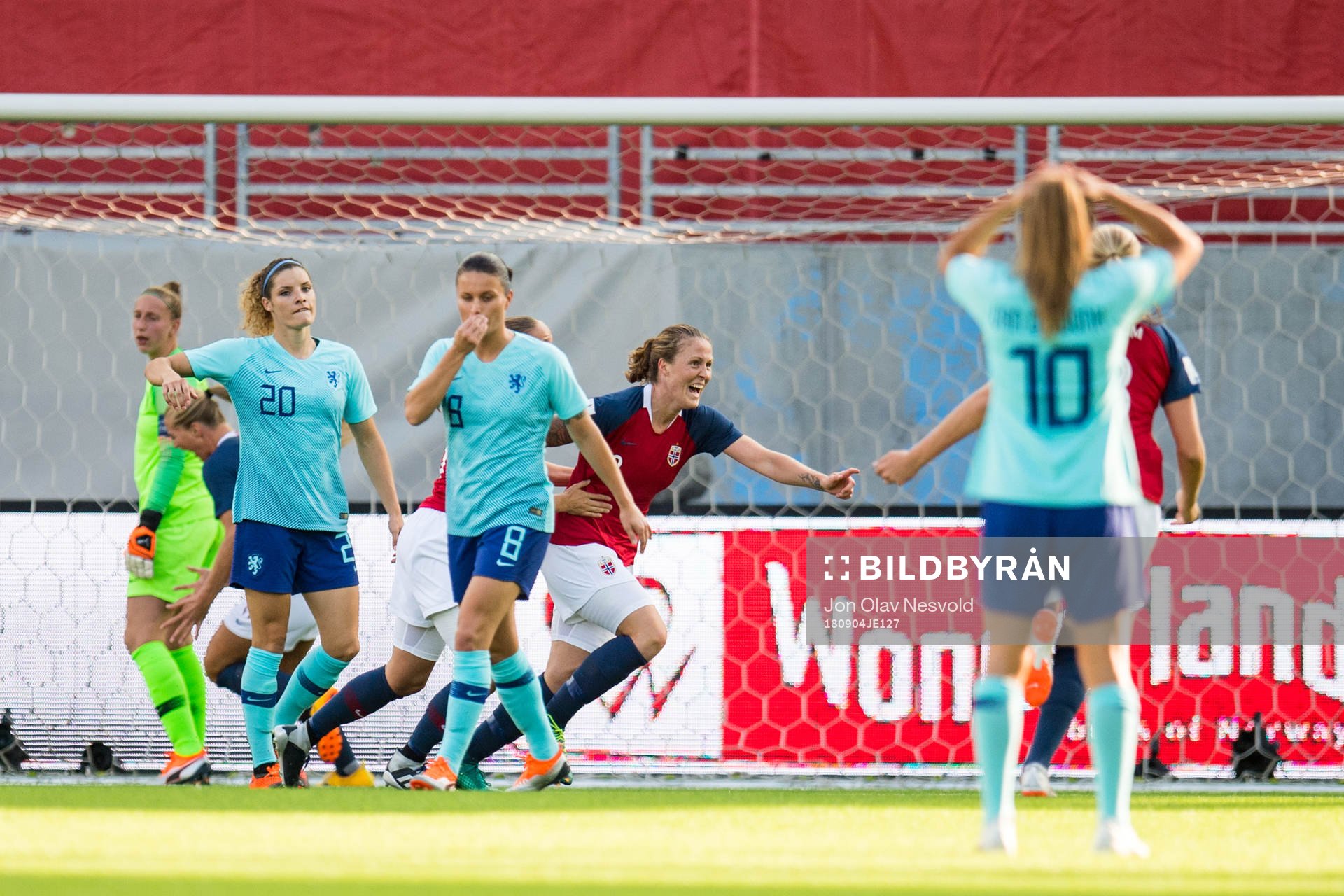 Isabell Herlovsen of Norway celebrates scoring 2-0