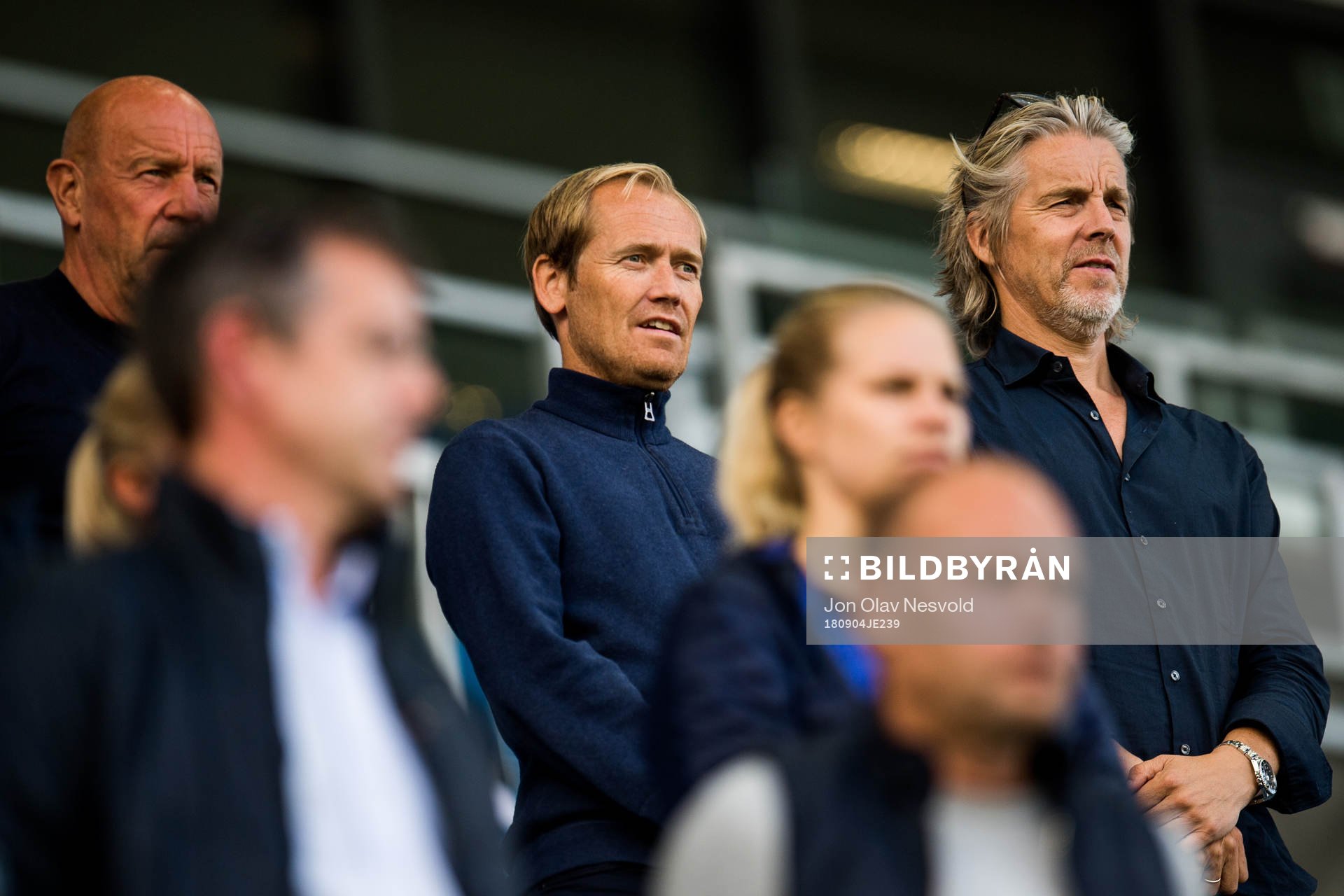 Nils Johan Semb, sports director of Norway, Svein Graff, head of communications of Norway and Jan Åge Fjørtoft, TV reporter, ahead of the FIFA Women's World Cup Qualifier match between Norway and Netherlands on September 4, 2018 in Oslo.