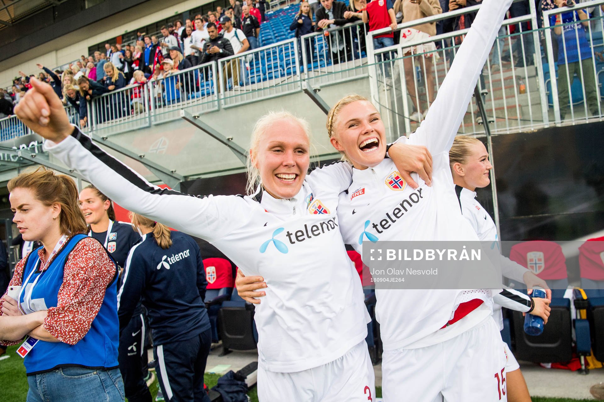 Maria Thorisdottir and Kristine Leine of Norway celebrate