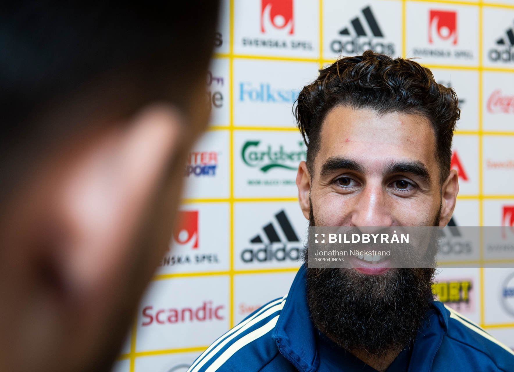 Jimmy Durmaz intervjuas efter Sveriges träning den 4 september 2018 i Stockholm.