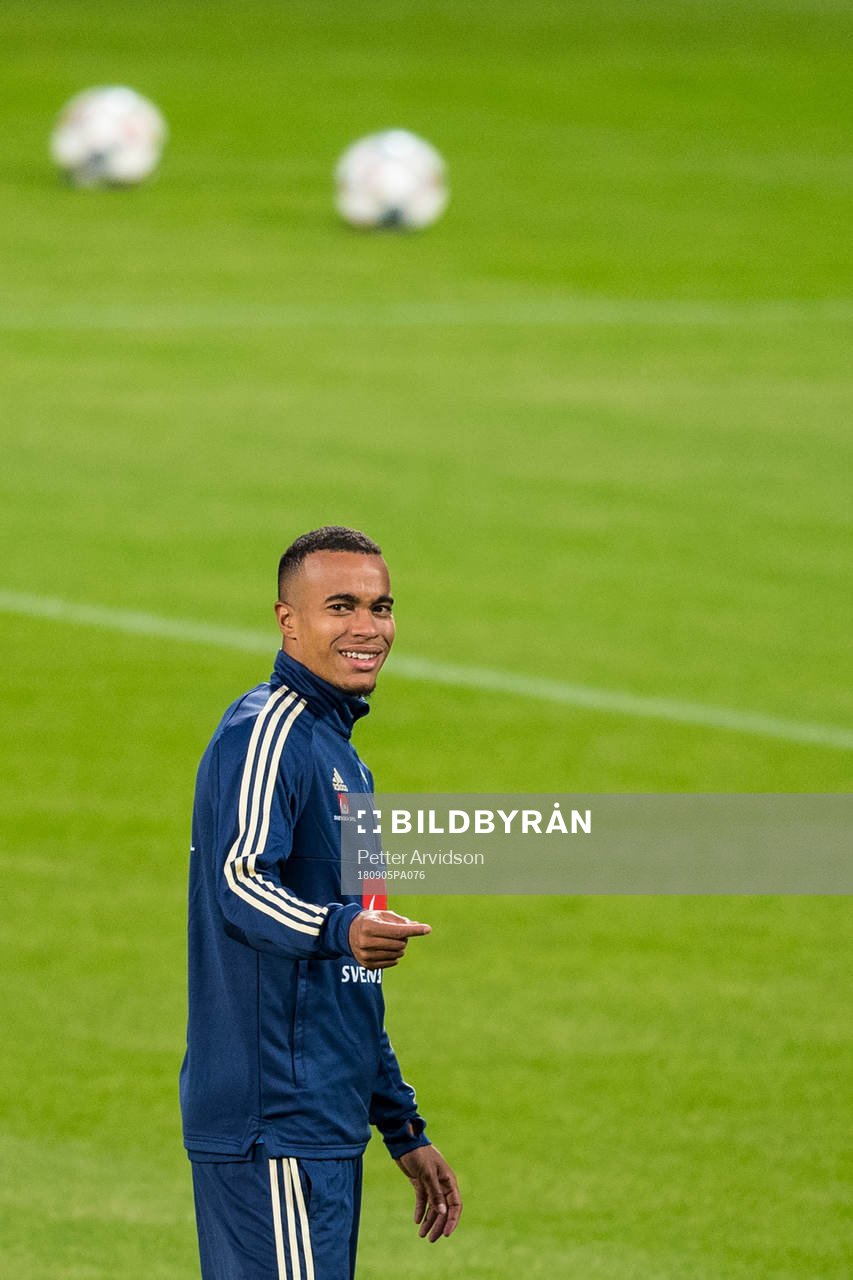 Robin Quaison of the Swedish national football team at a