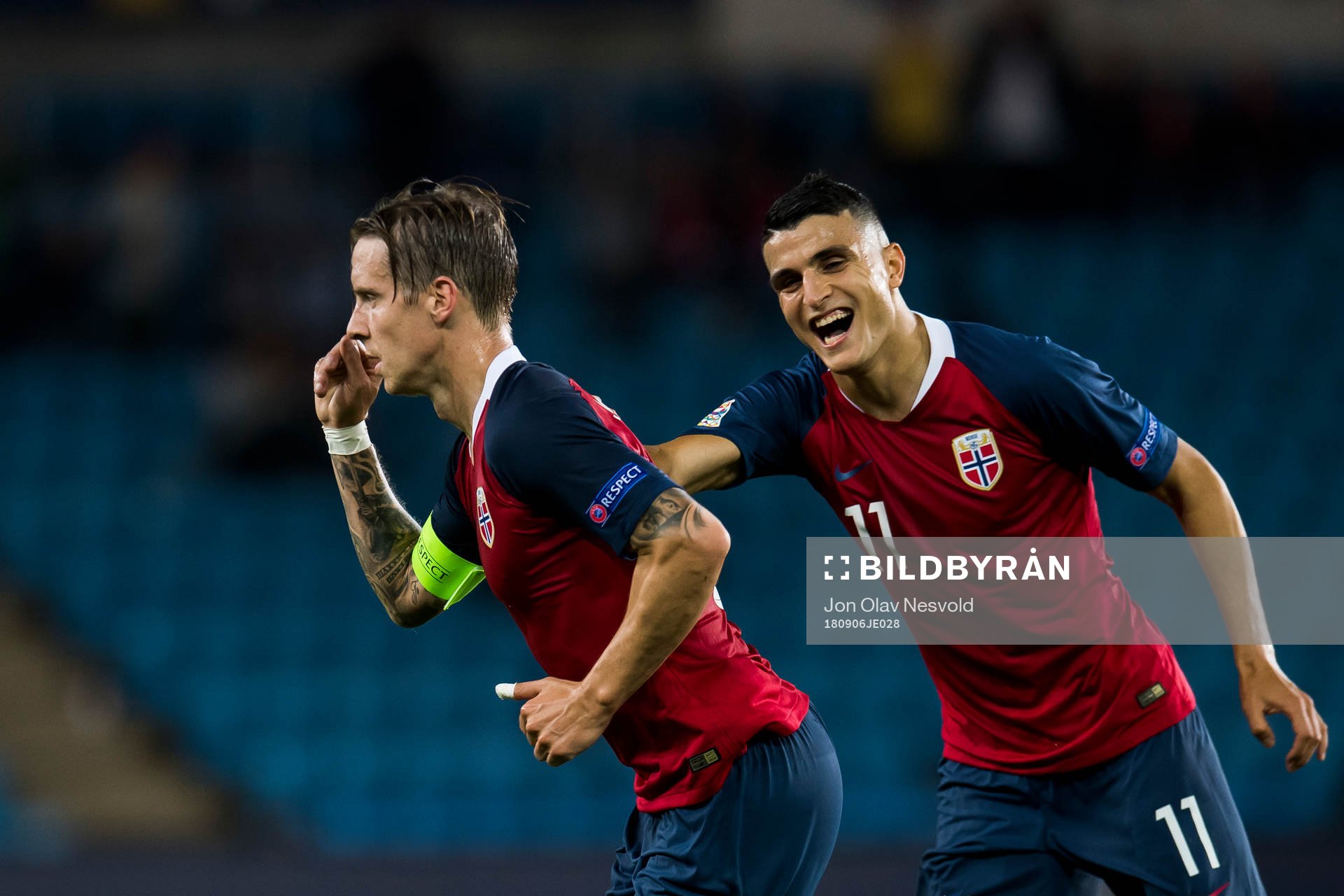 Stefan Johansen of Norway celebrates with Mohamed